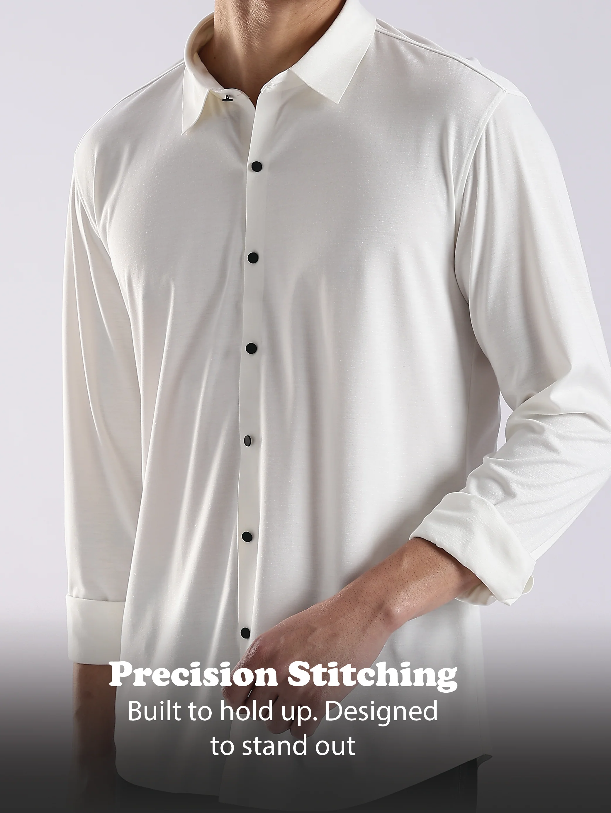 Men White Knitted Slim Fit Shirt - Image 11