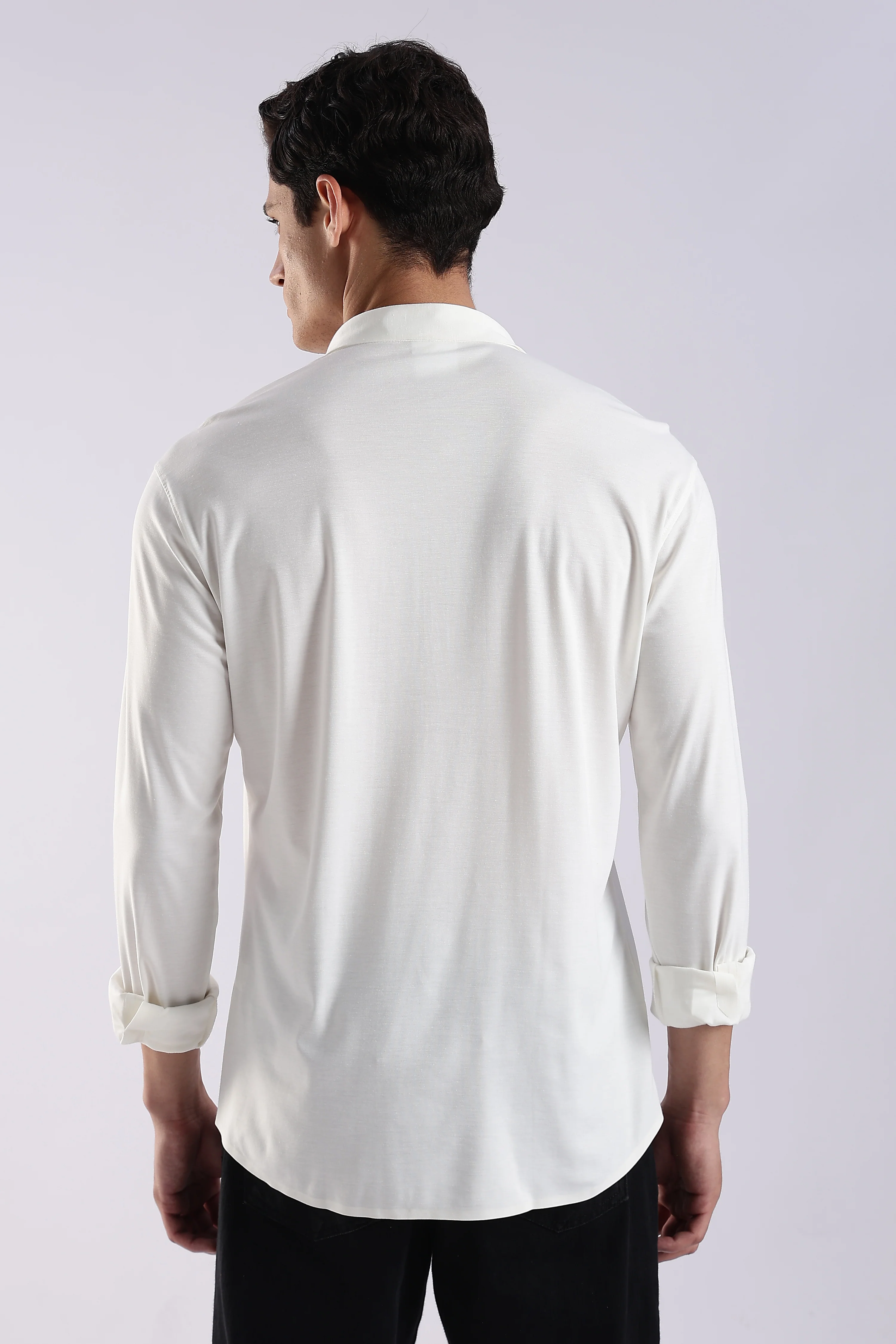 Men White Knitted Slim Fit Shirt - Image 2