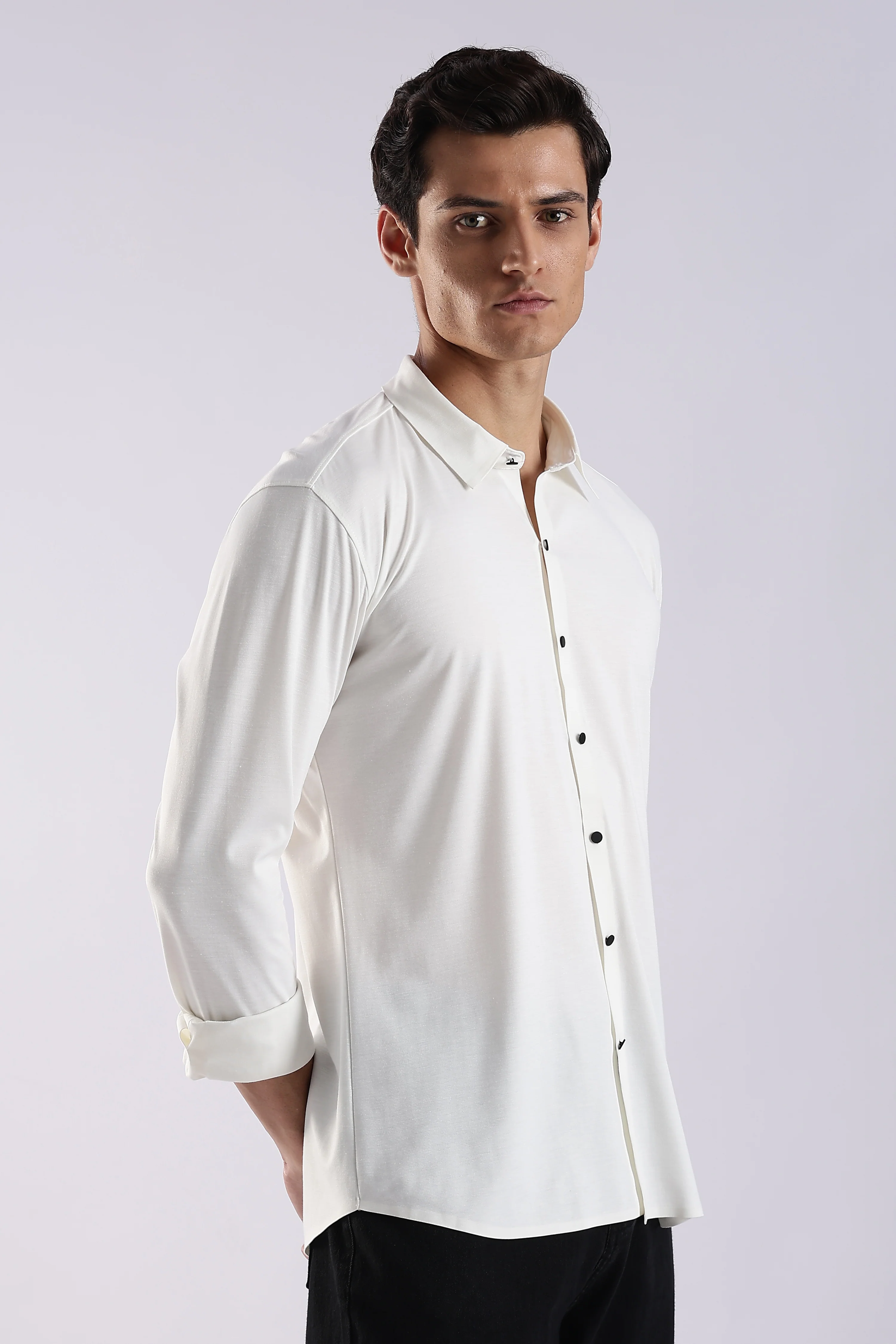 Men White Knitted Slim Fit Shirt - Image 4