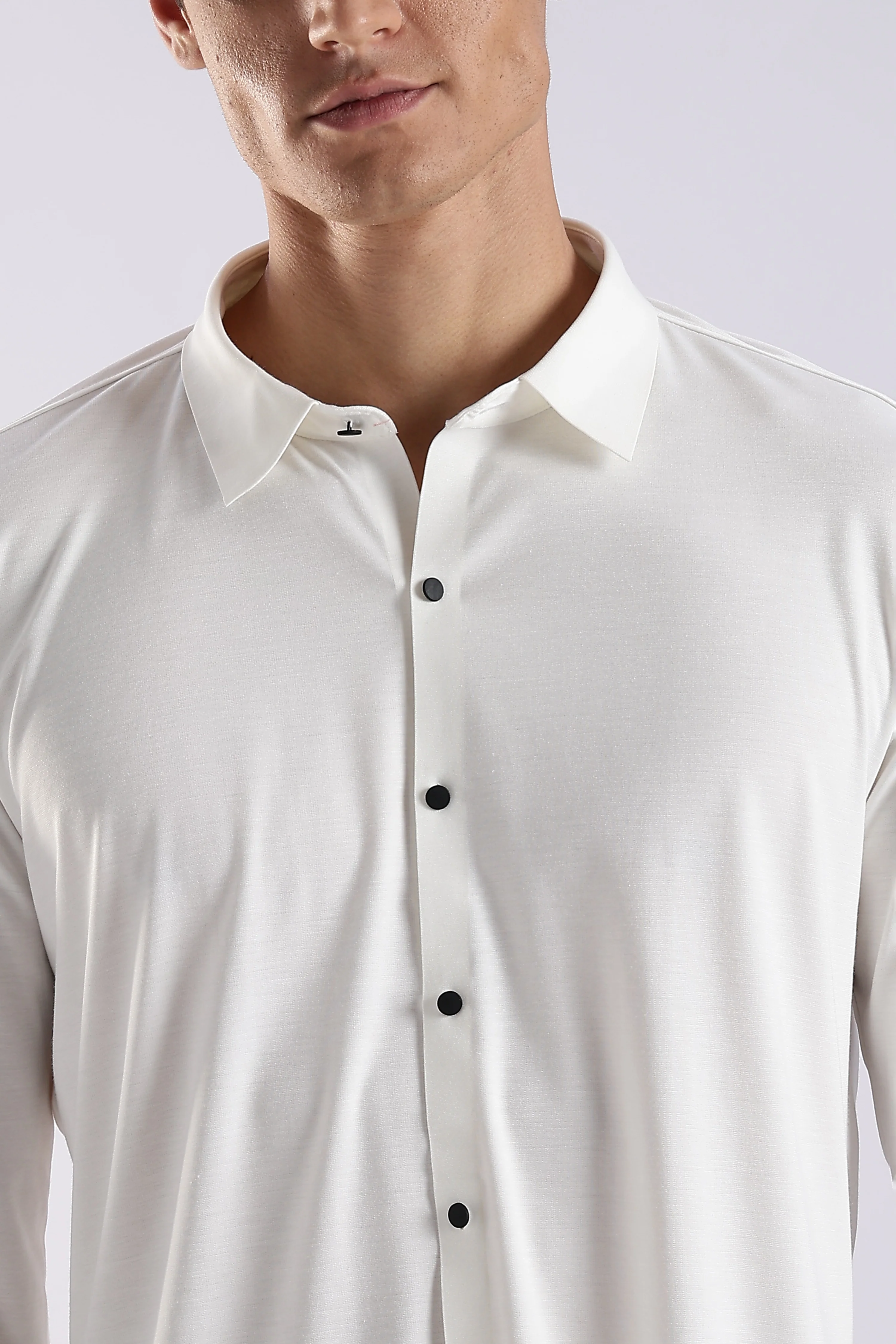 Men White Knitted Slim Fit Shirt - Image 5