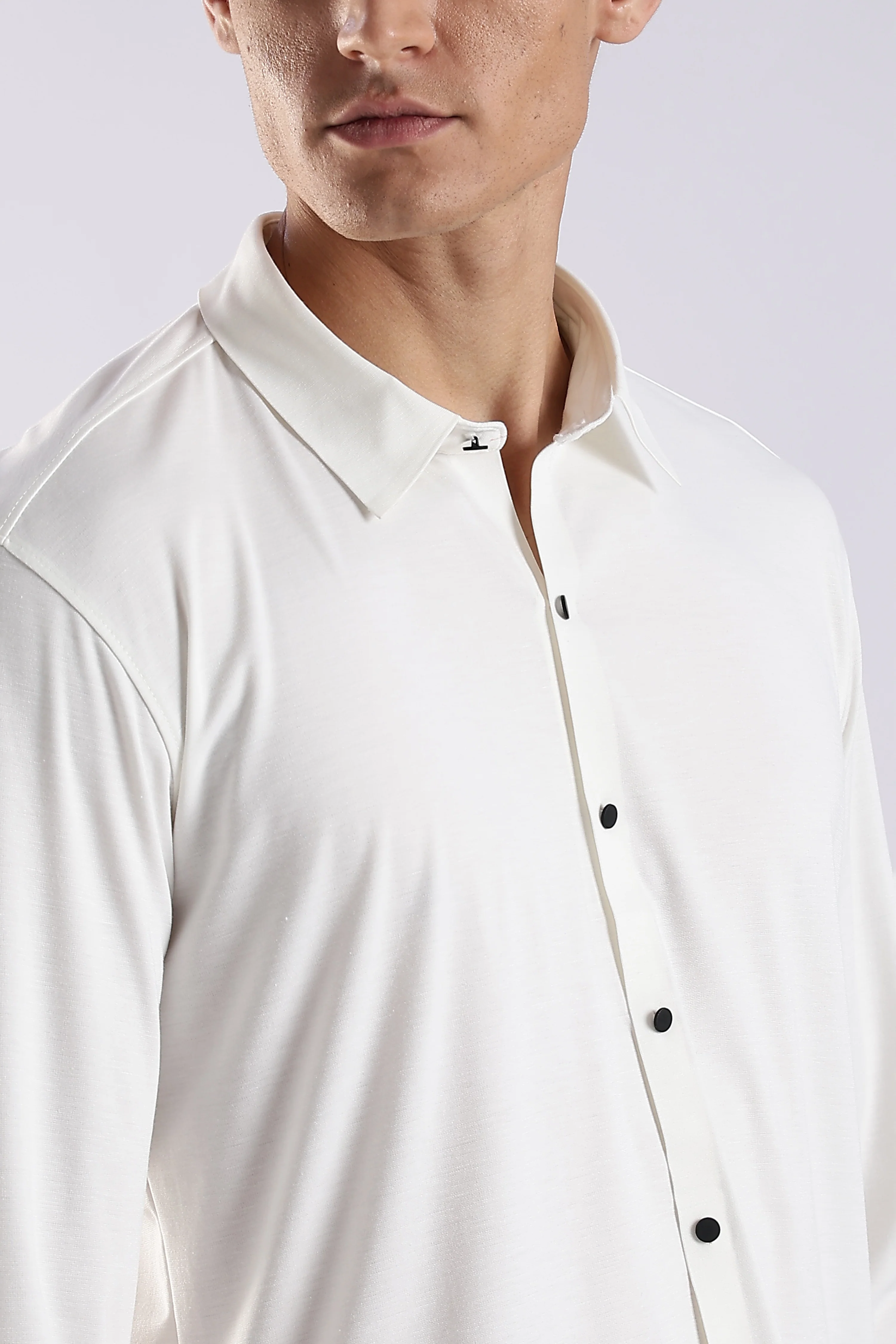 Men White Knitted Slim Fit Shirt - Image 6