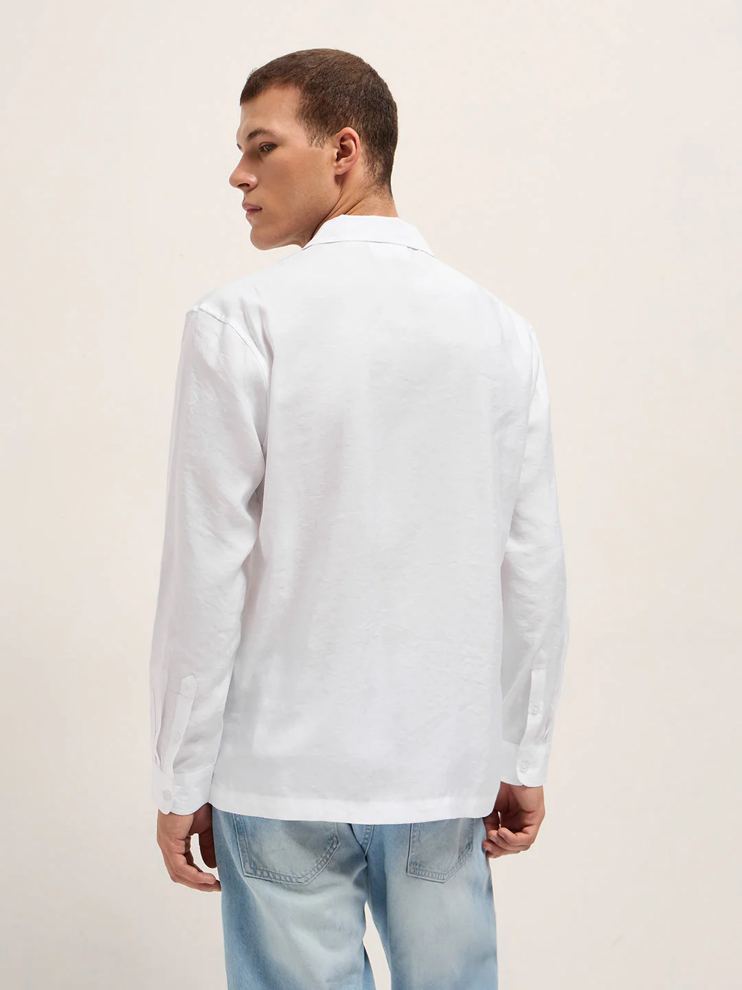 Men White Lenzing Modal Solid Oversize Fit Casual Shirt - Image 2