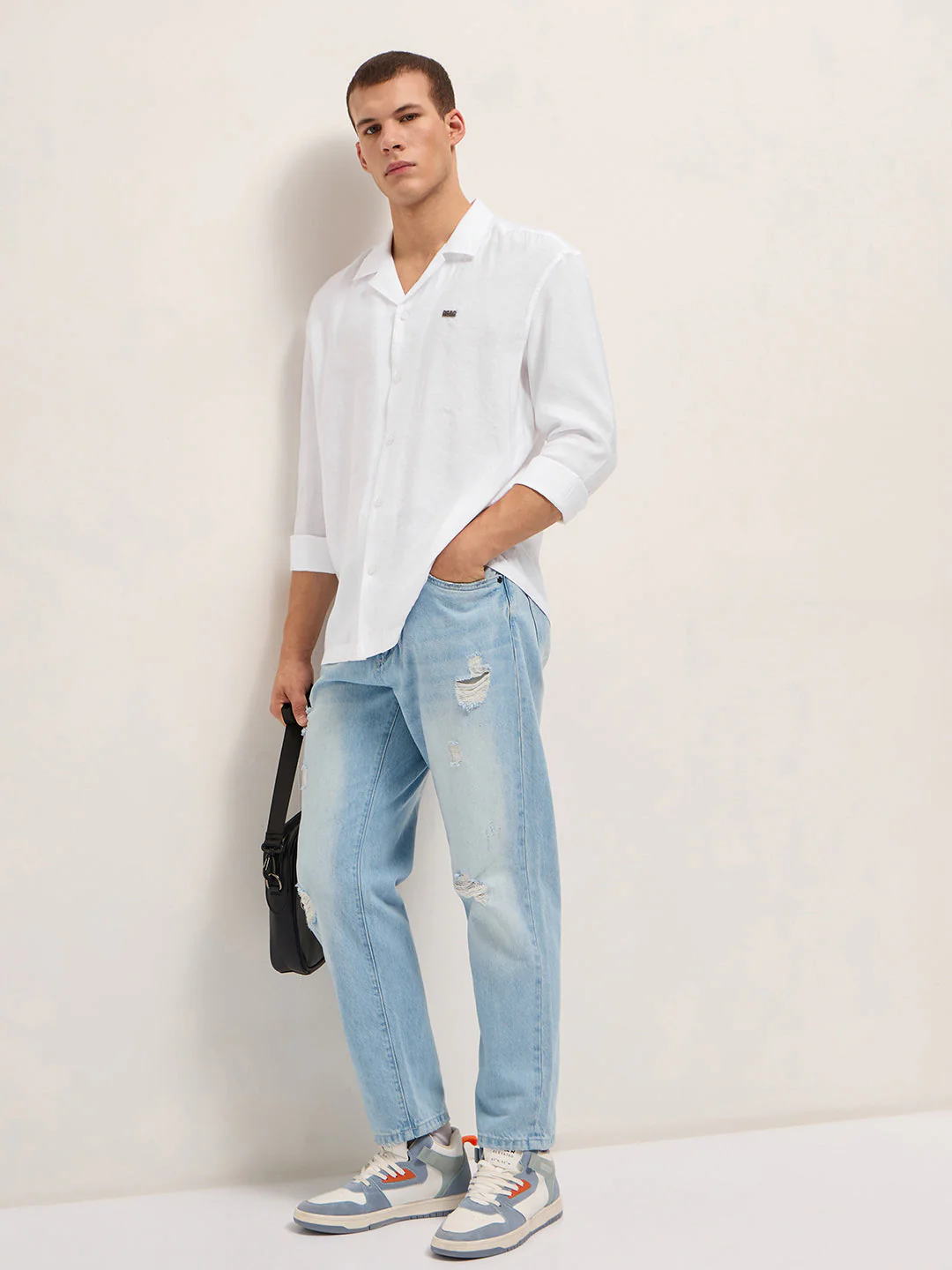 Men White Lenzing Modal Solid Oversize Fit Casual Shirt - Image 4