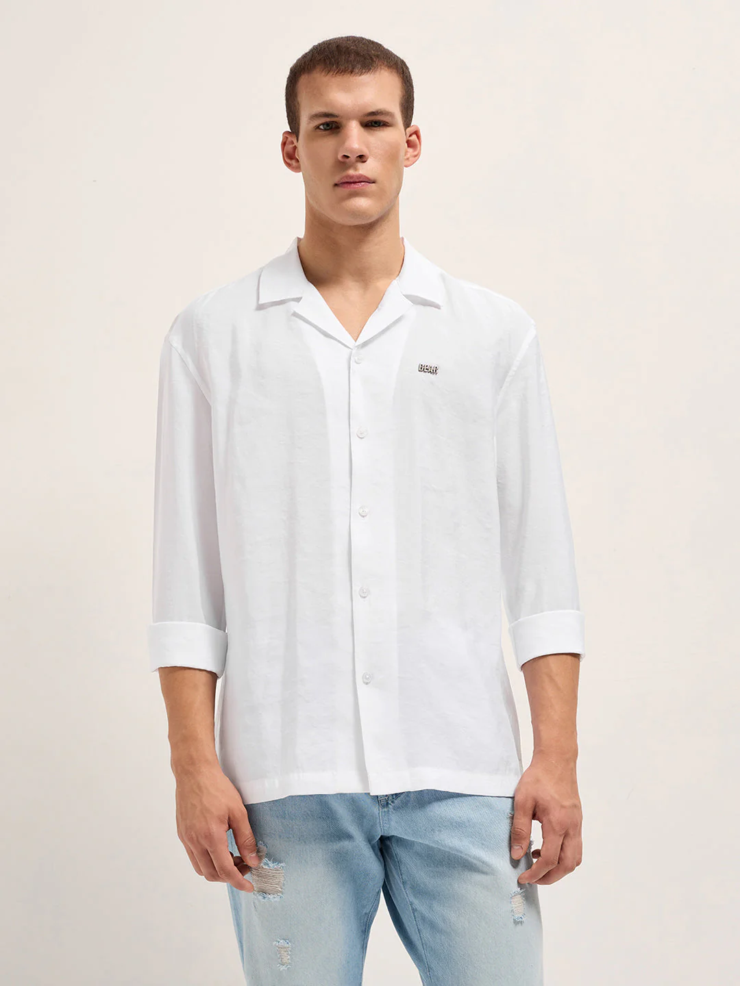 Men White Lenzing Modal Solid Oversize Fit Casual Shirt - Image 5