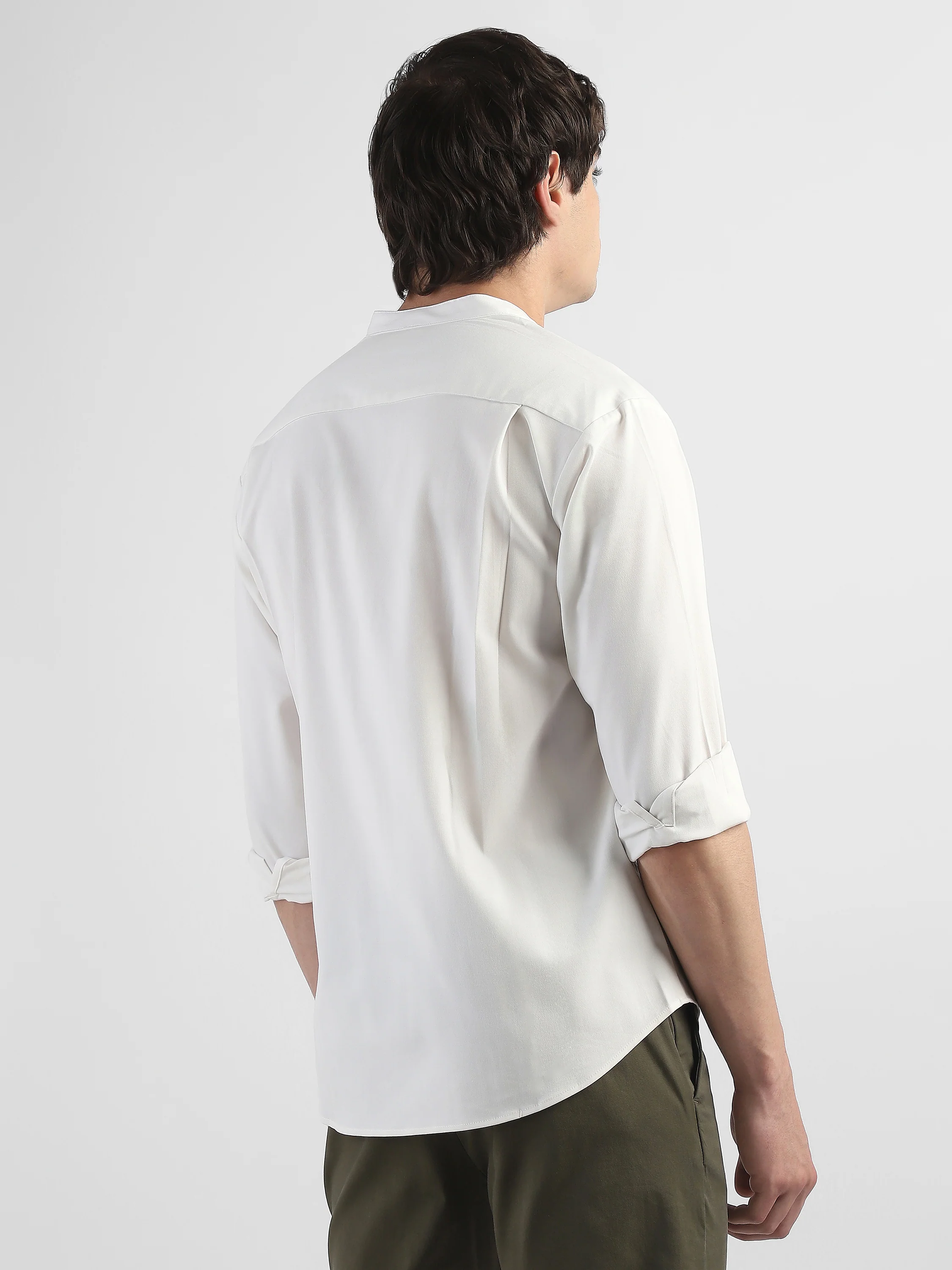 Men White Mandarin Collar Regular Fit Shirt - Image 4