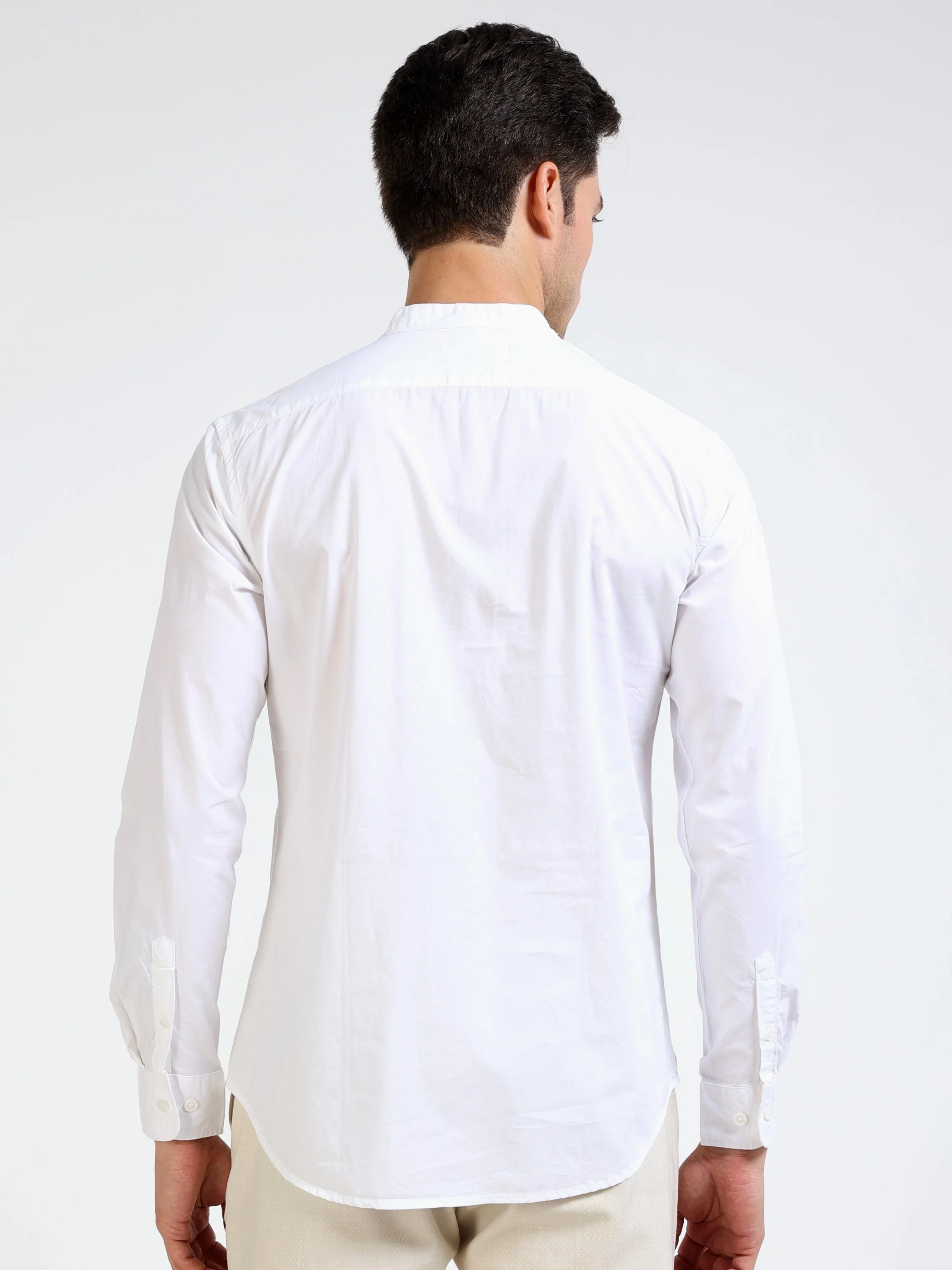 Men White Mandarin Fit Shirt - Image 3