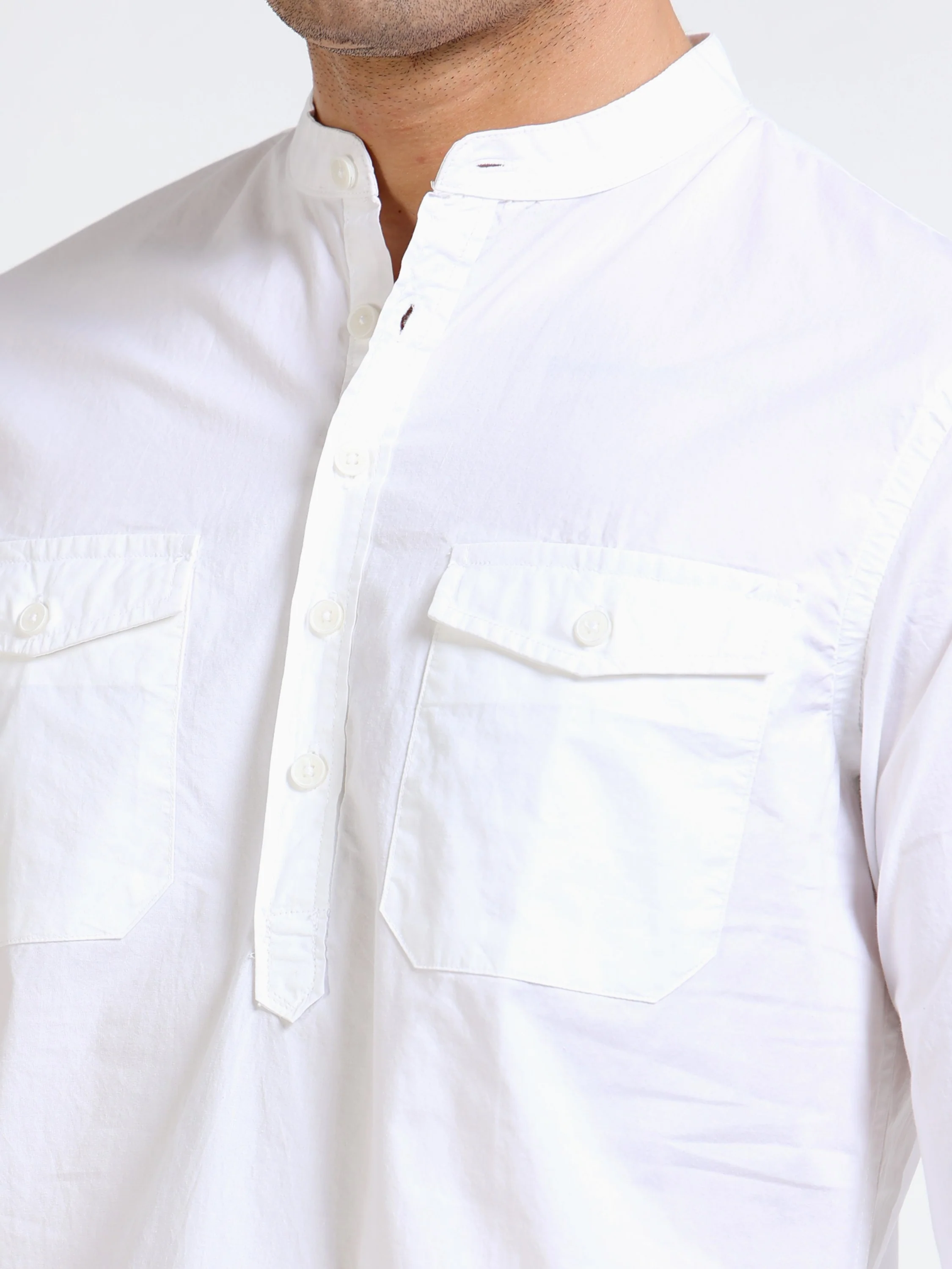 Men White Mandarin Fit Shirt - Image 4