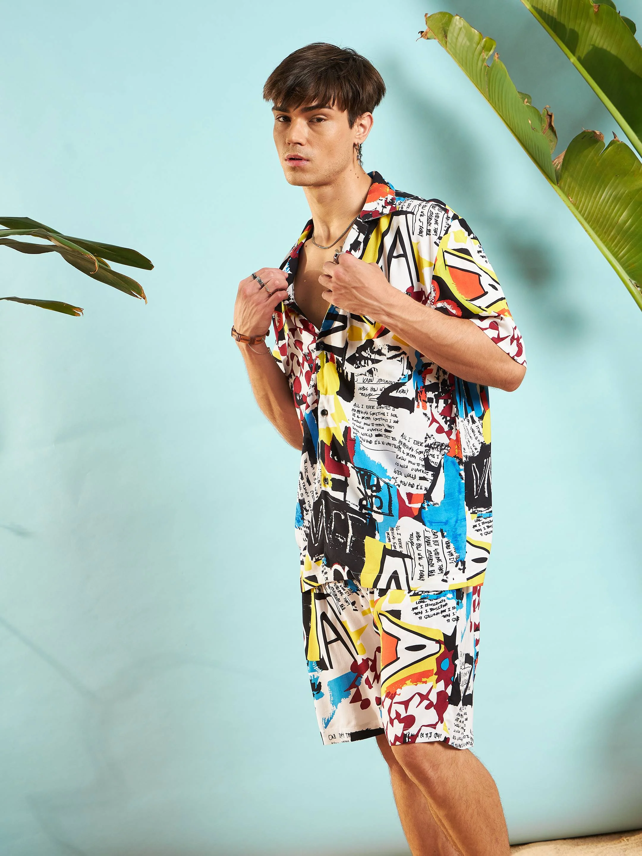 Men White Multi Color Abstract Print Relax Fit Shirt - Image 3