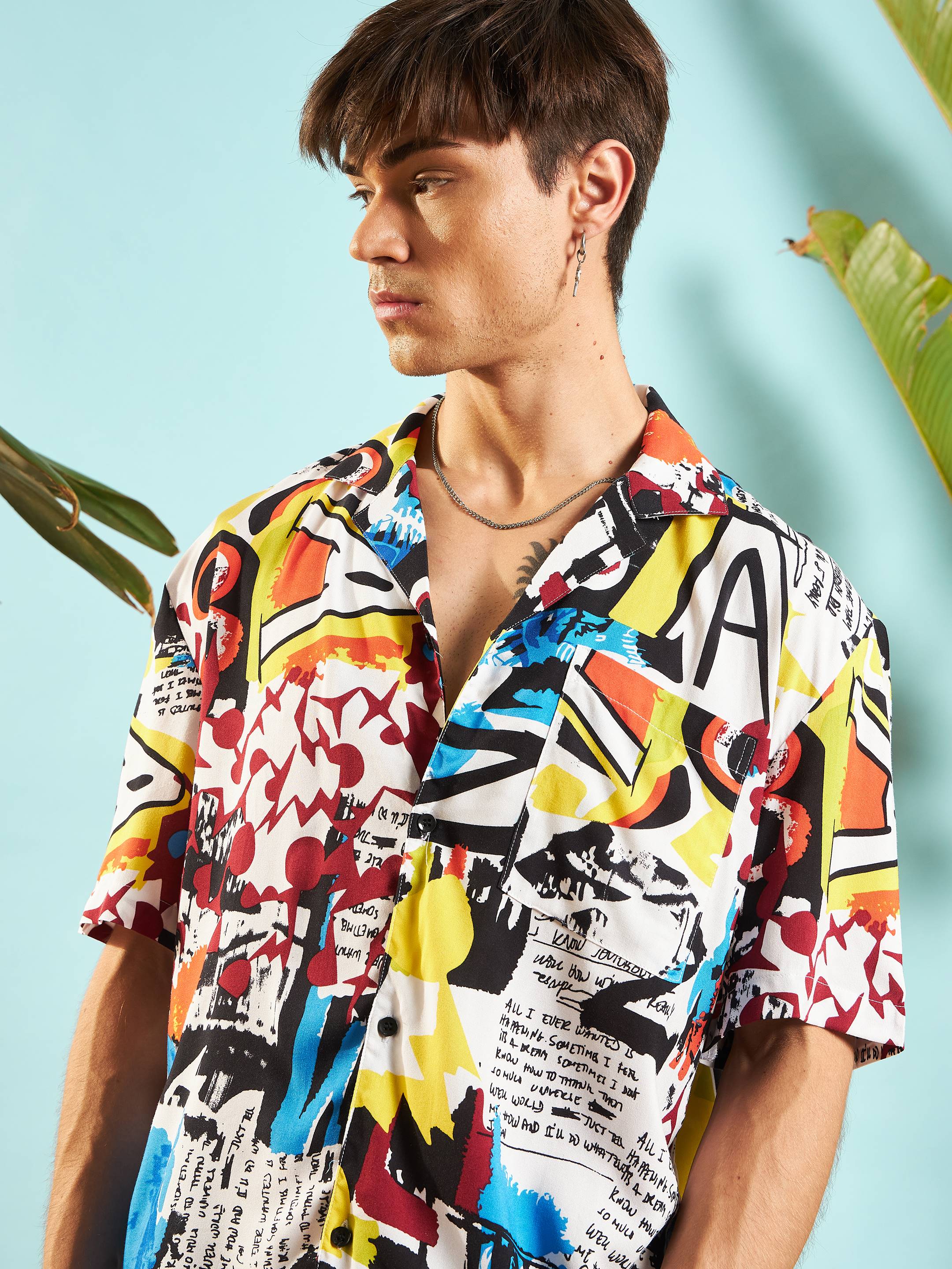 Men White Multi Color Abstract Print Relax Fit Shirt - Image 4