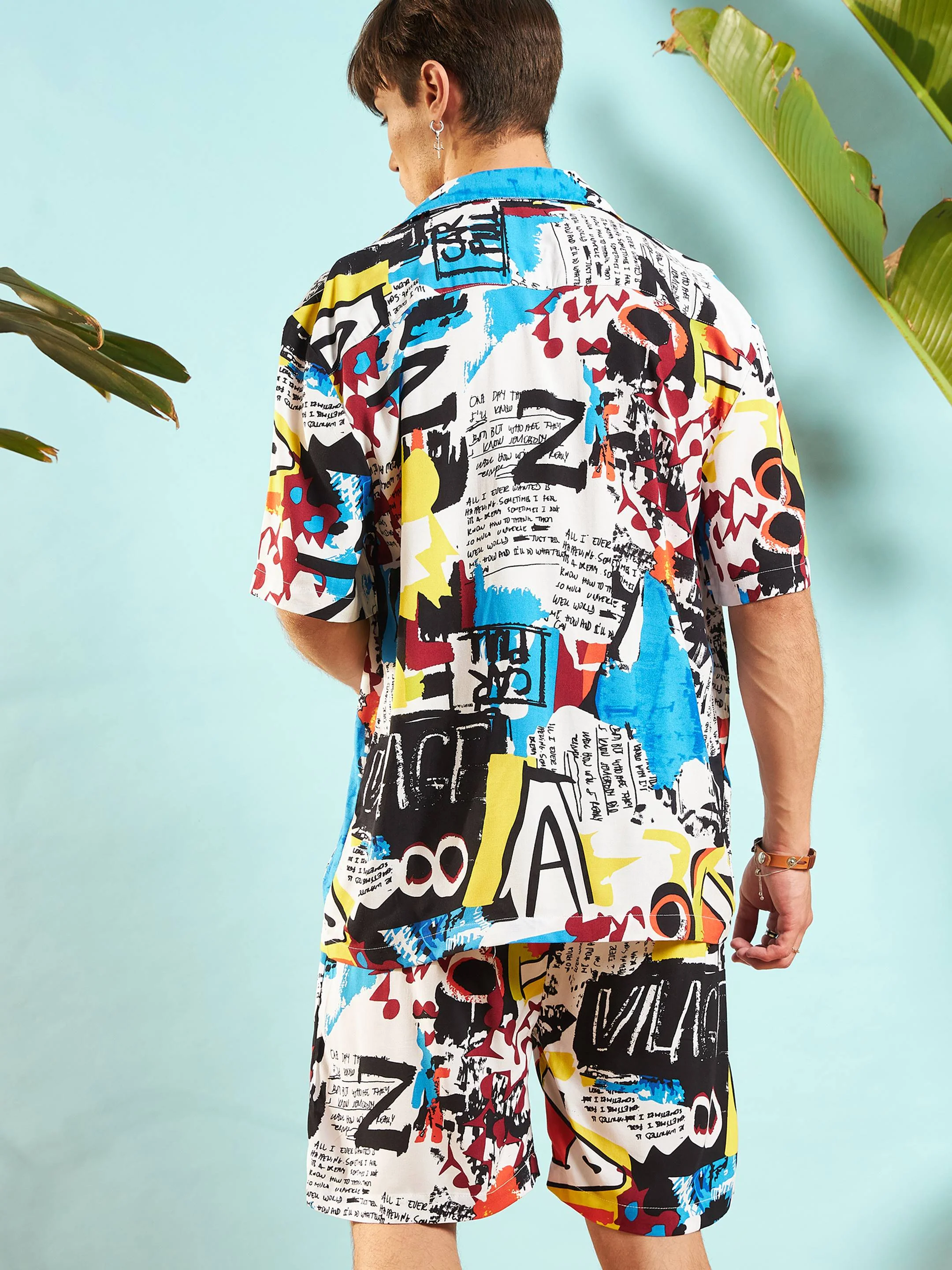 Men White Multi Color Abstract Print Relax Fit Shirt - Image 5