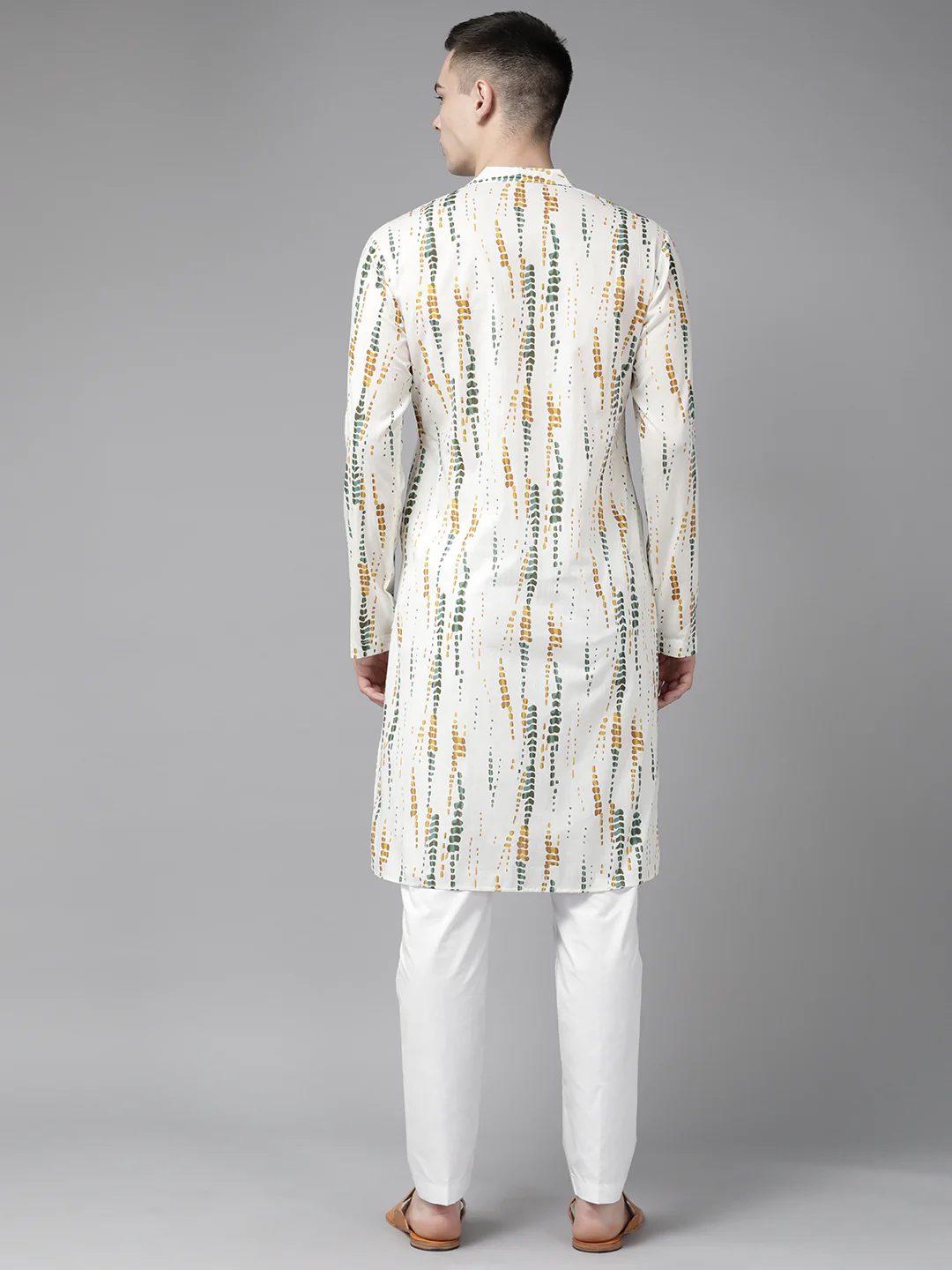 Men White Multi Tie And Dye Print Design Straight Kurta - Image 3