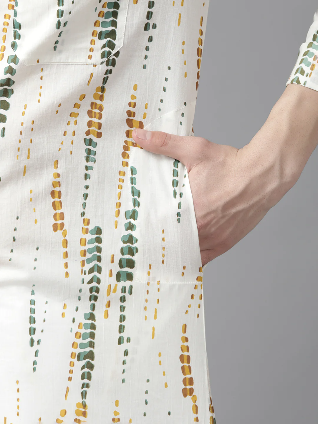 Men White Multi Tie And Dye Print Design Straight Kurta - Image 5