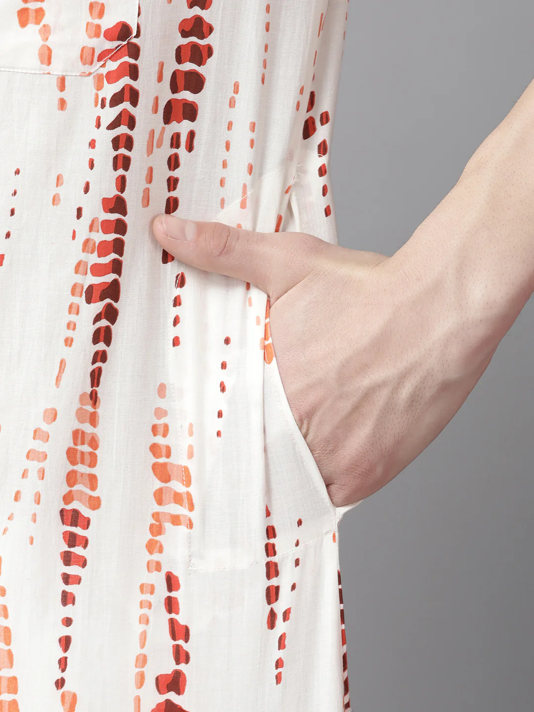 Men White Multi Tie And Dye Print Design Straight Kurta - Image 3