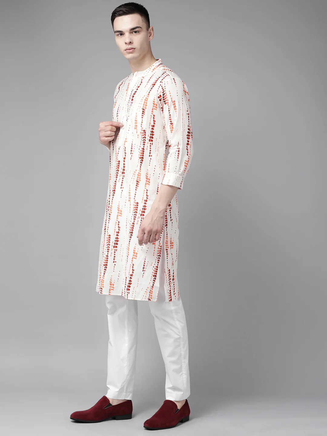 Men White Multi Tie And Dye Print Design Straight Kurta - Image 4