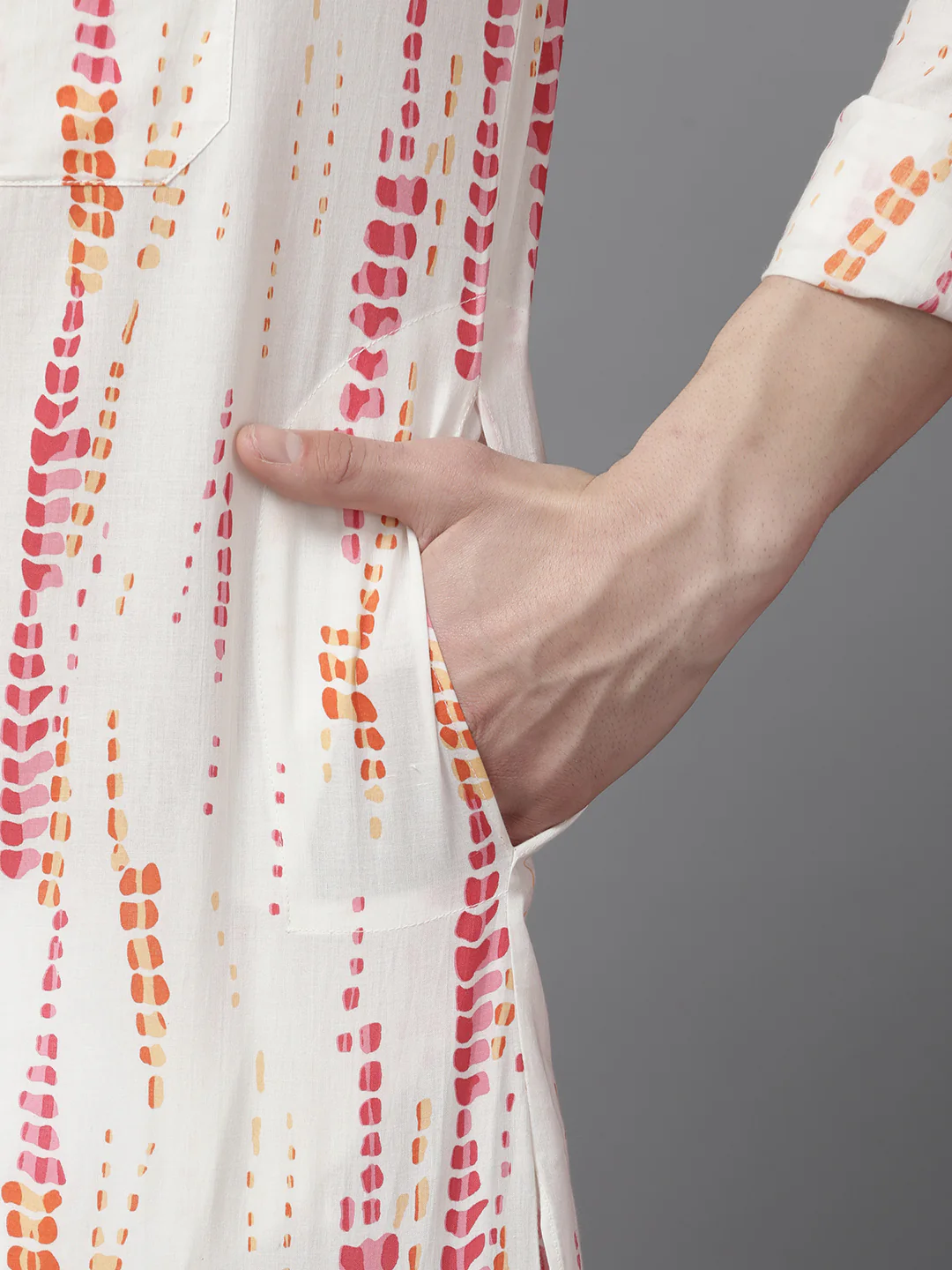 Men White Multi Tie And Dye Print Design Straight Kurta - Image 3