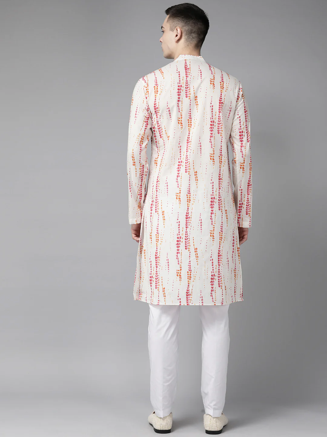 Men White Multi Tie And Dye Print Design Straight Kurta - Image 4