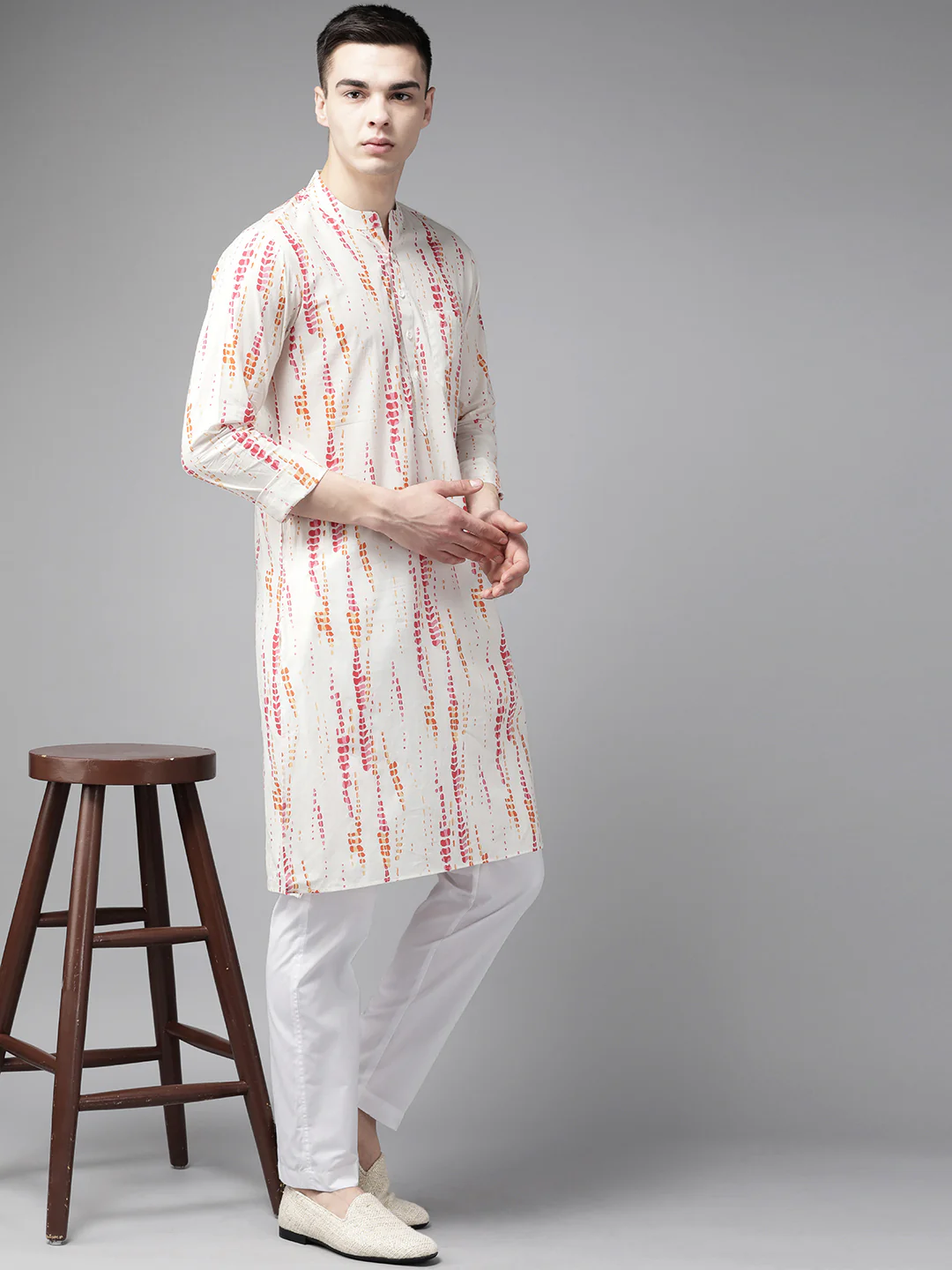 Men White Multi Tie And Dye Print Design Straight Kurta - Image 5