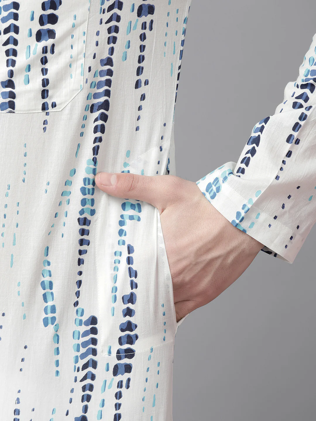 Men White Multi Tie And Dye Print Design Straight Kurta - Image 3