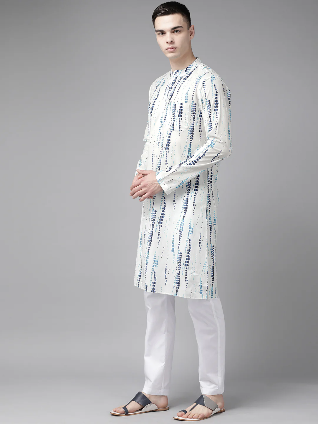 Men White Multi Tie And Dye Print Design Straight Kurta - Image 4