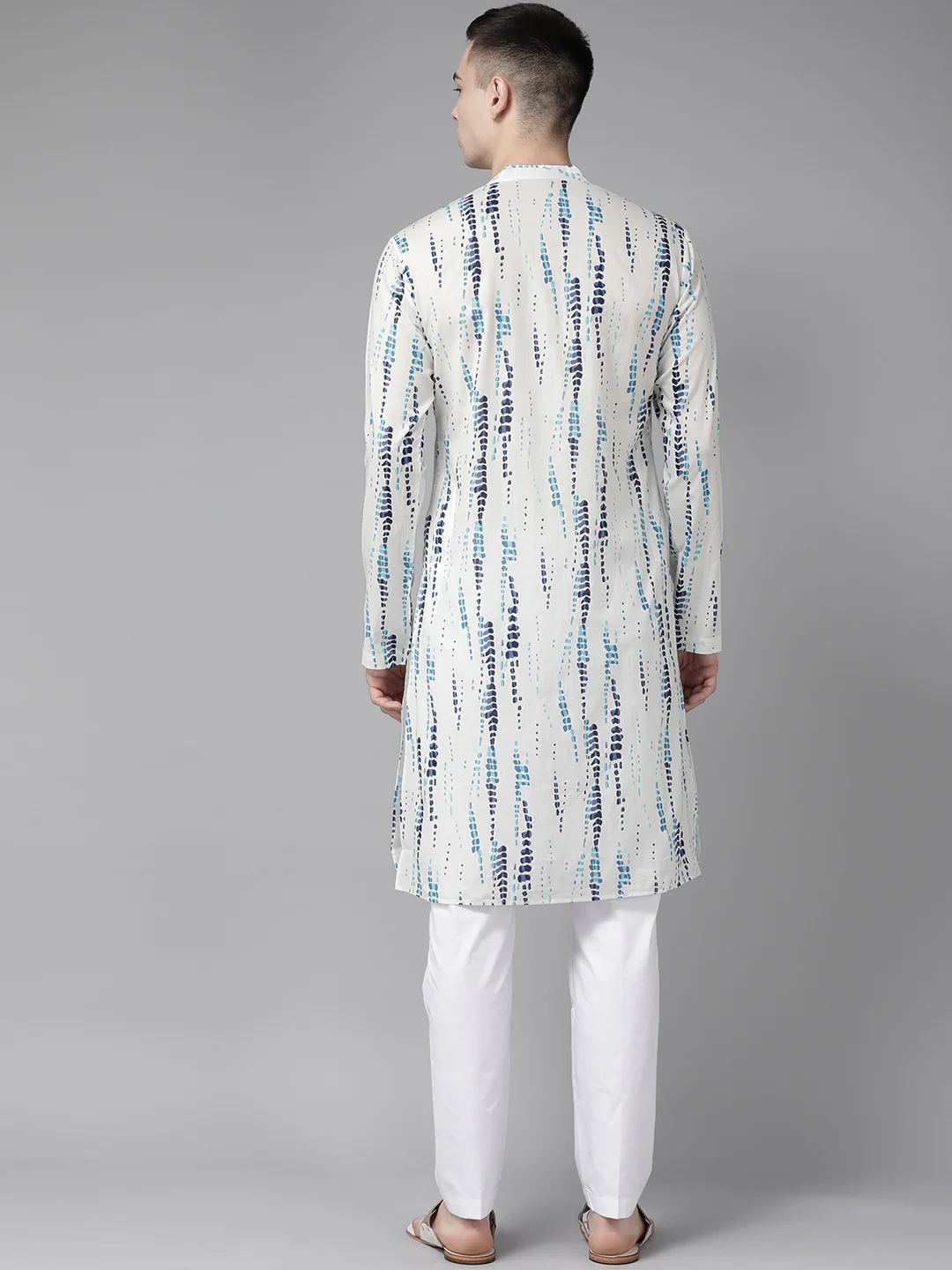 Men White Multi Tie And Dye Print Design Straight Kurta - Image 5