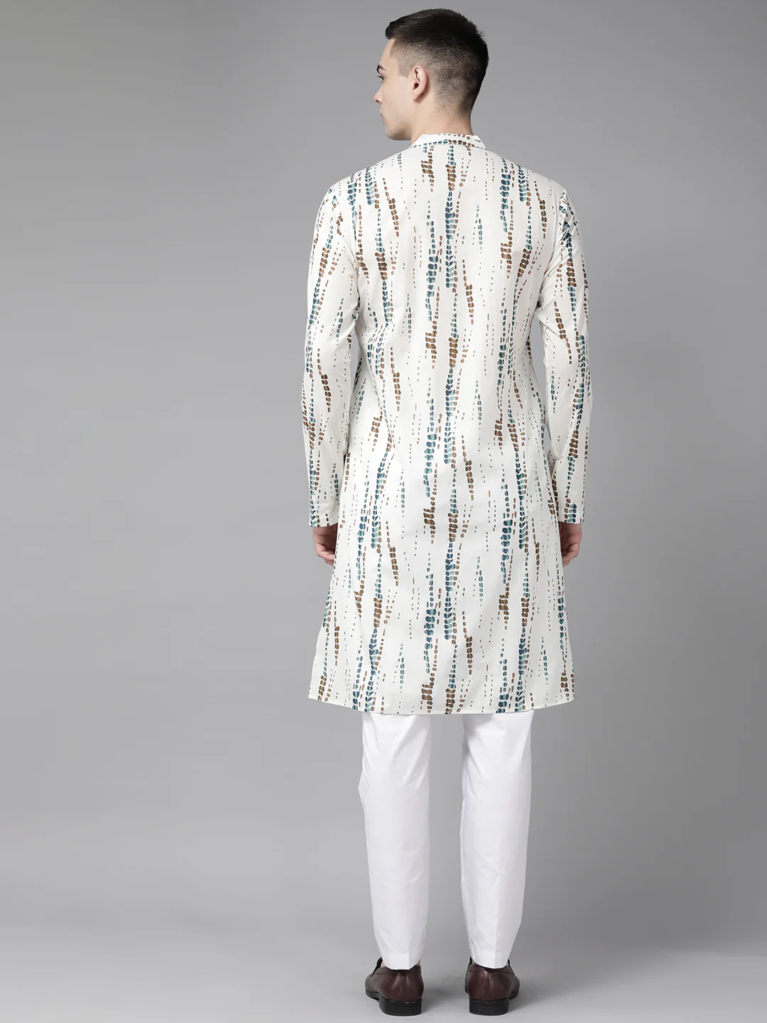 Men White Multi Tie And Dye Print Design Straight Kurta - Image 5