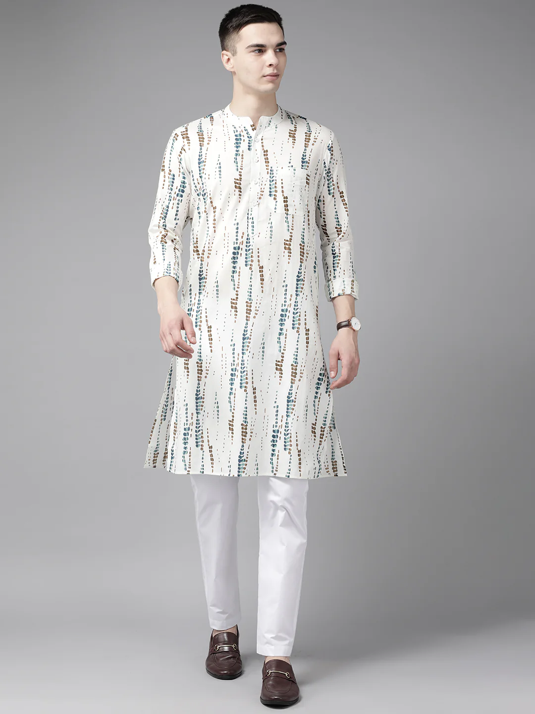 Men White Multi Tie And Dye Print Design Straight Kurta - Image 6