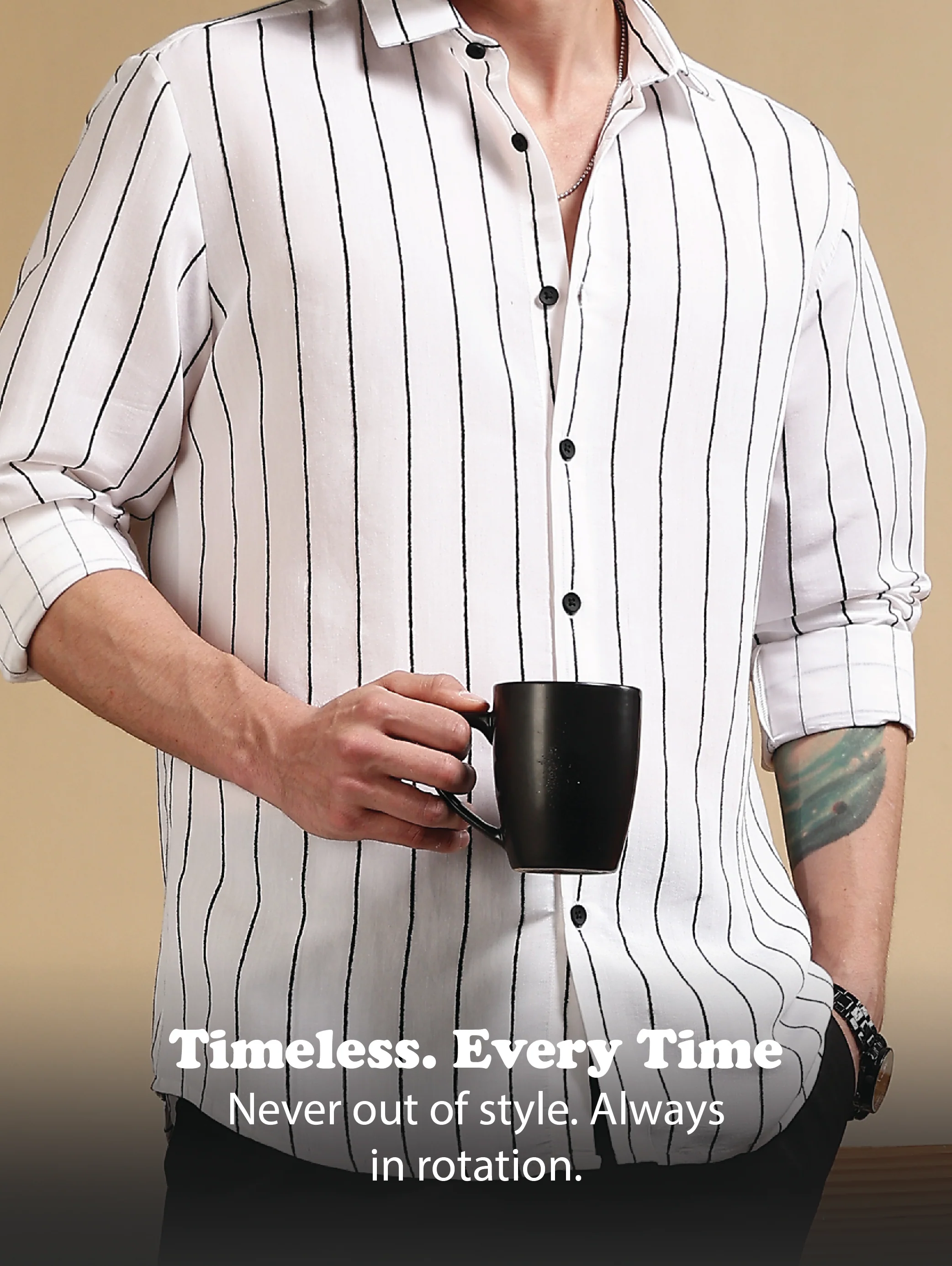 Men White Nylon Slim Fit Striped Shirt - Image 12