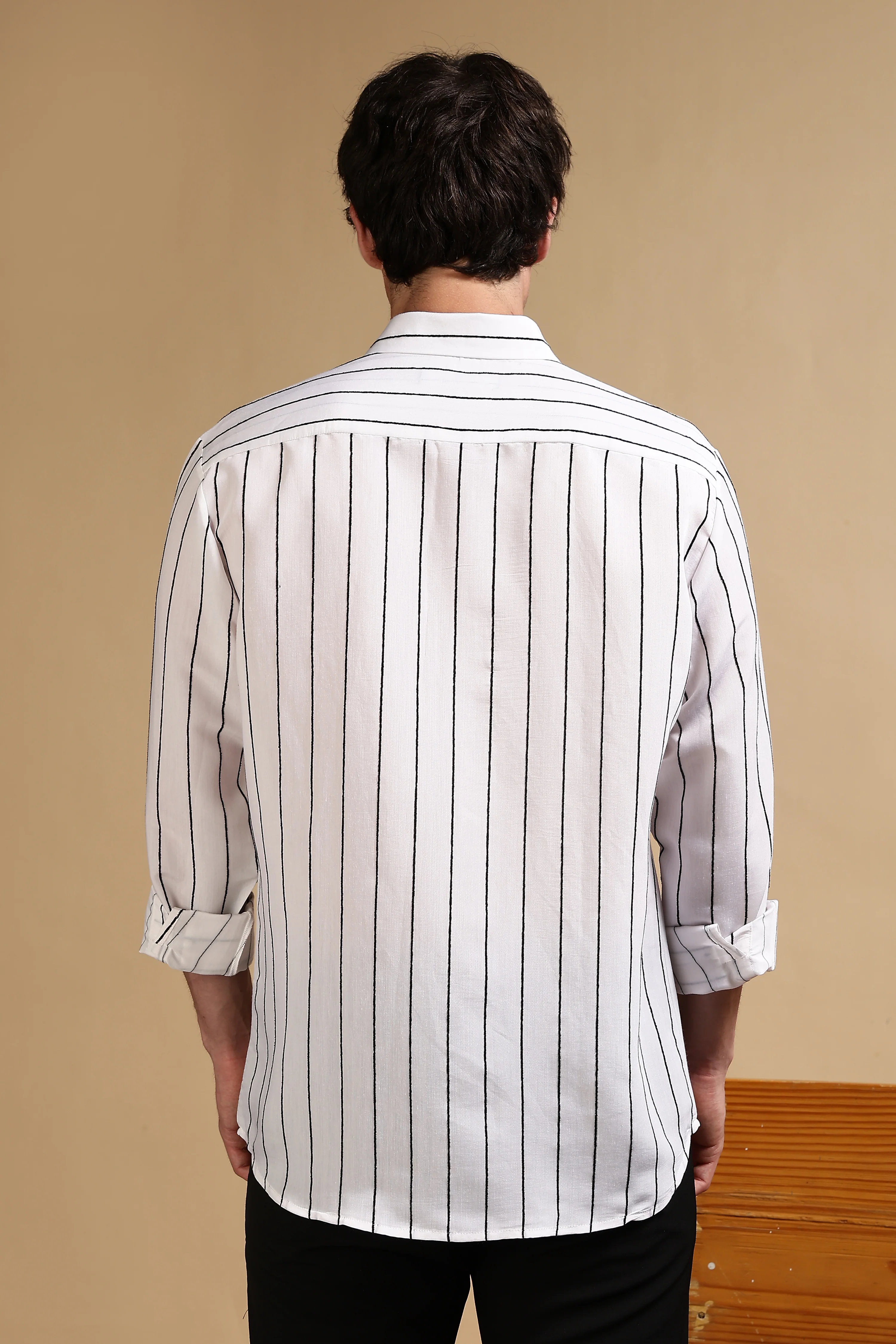 Men White Nylon Slim Fit Striped Shirt - Image 4