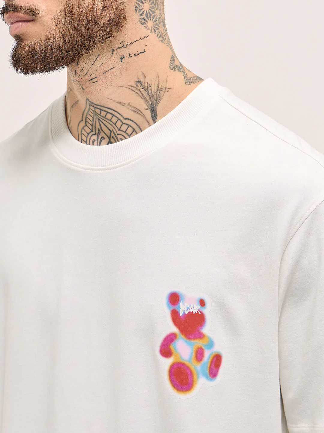 Men White Oversize Graphic & Bold Back Print Crew Neck T-shirt - Image 5