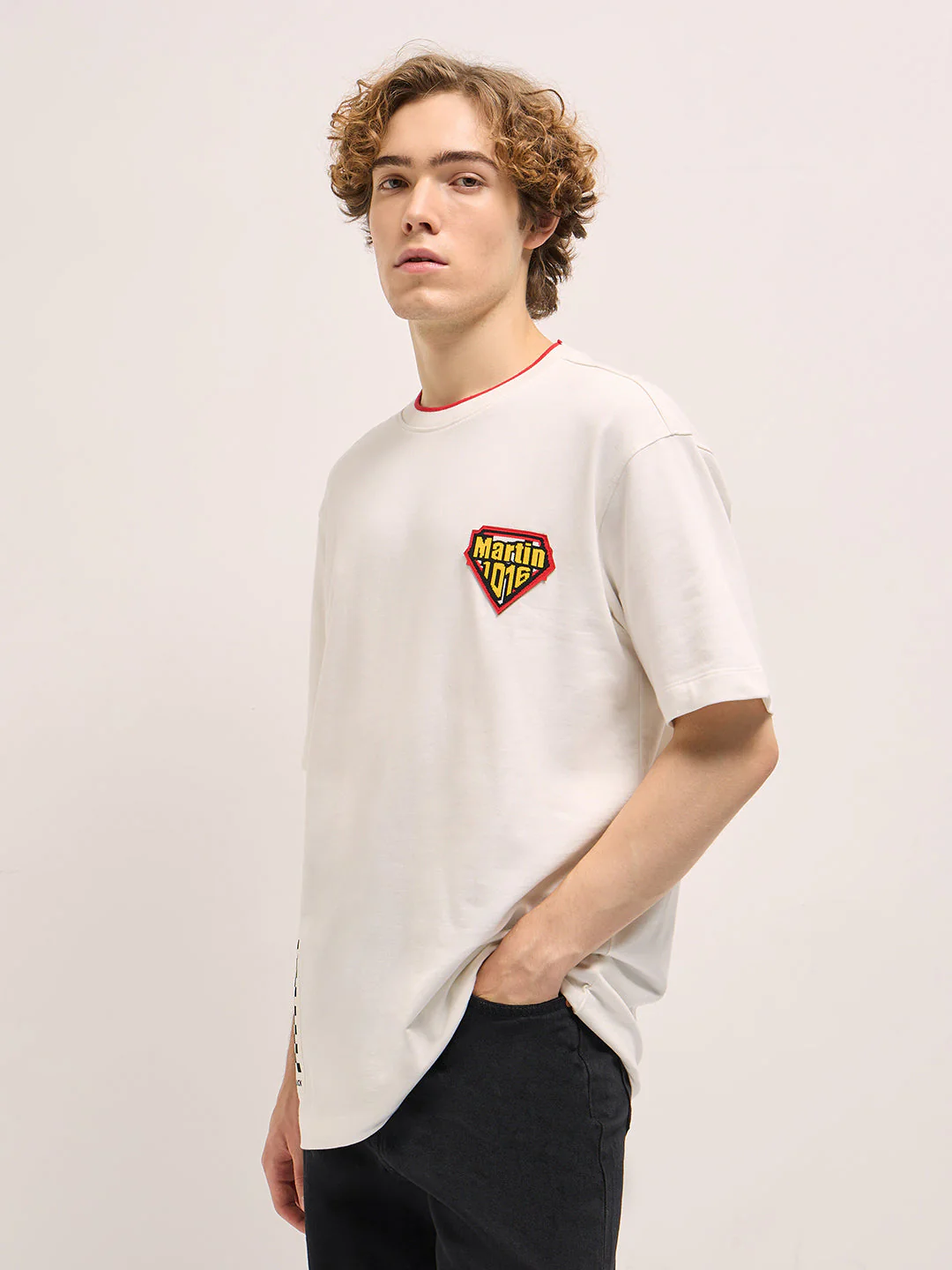 Men White Oversize Graphic Design Crew Neck T-shirt - Image 3