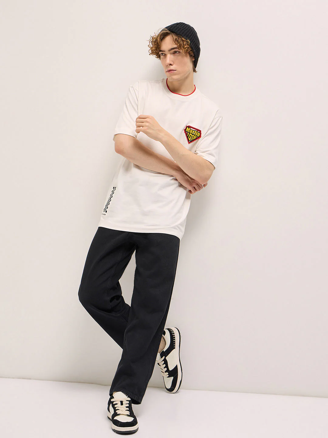 Men White Oversize Graphic Design Crew Neck T-shirt - Image 4