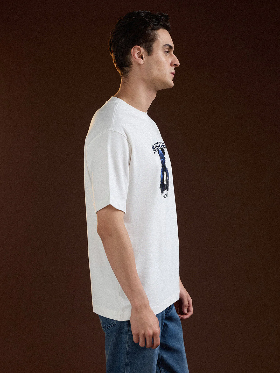 Men White Oversize Graphic Print Crew Neck T-shirt - Image 3