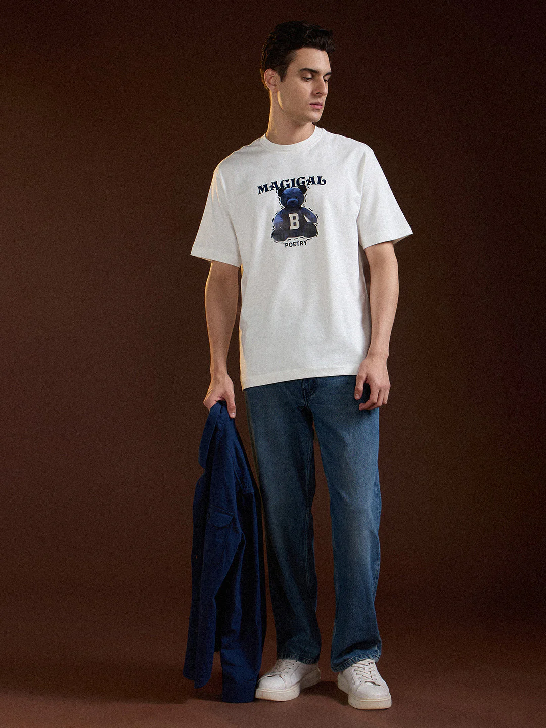 Men White Oversize Graphic Print Crew Neck T-shirt - Image 4
