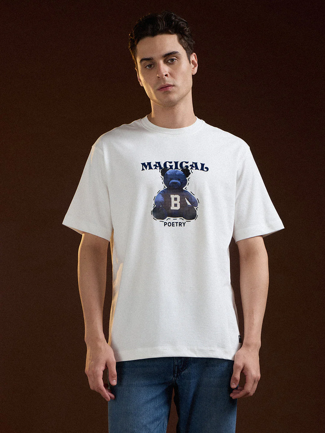 Men White Oversize Graphic Print Crew Neck T-shirt - Image 6