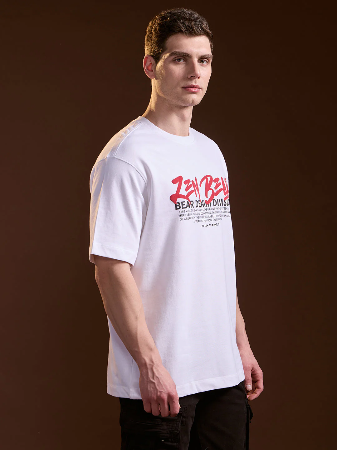 Men White Oversize Graphic Print Crew Neck T-shirt - Image 3