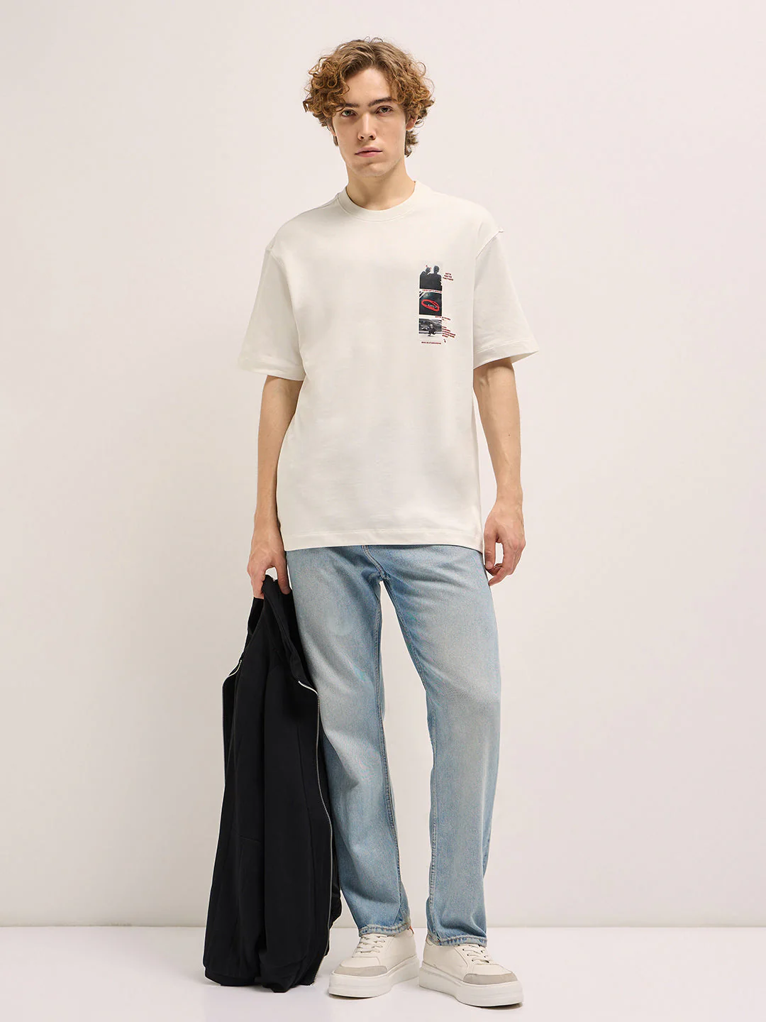 Men White Oversize Handwritten message graphic Print Crew Neck T-shirt - Image 2