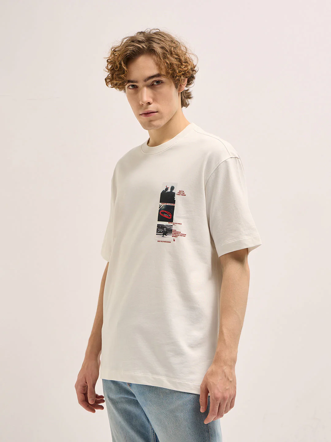 Men White Oversize Handwritten message graphic Print Crew Neck T-shirt - Image 3