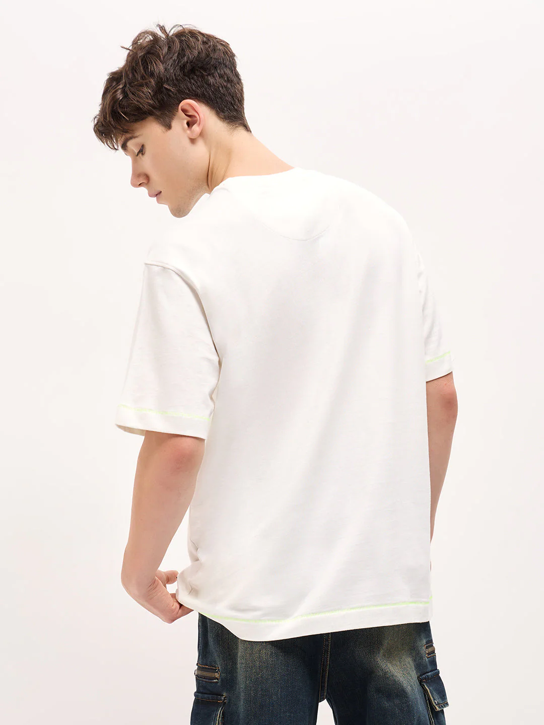 Men White Oversized Crew Neck T-shirt - Image 2