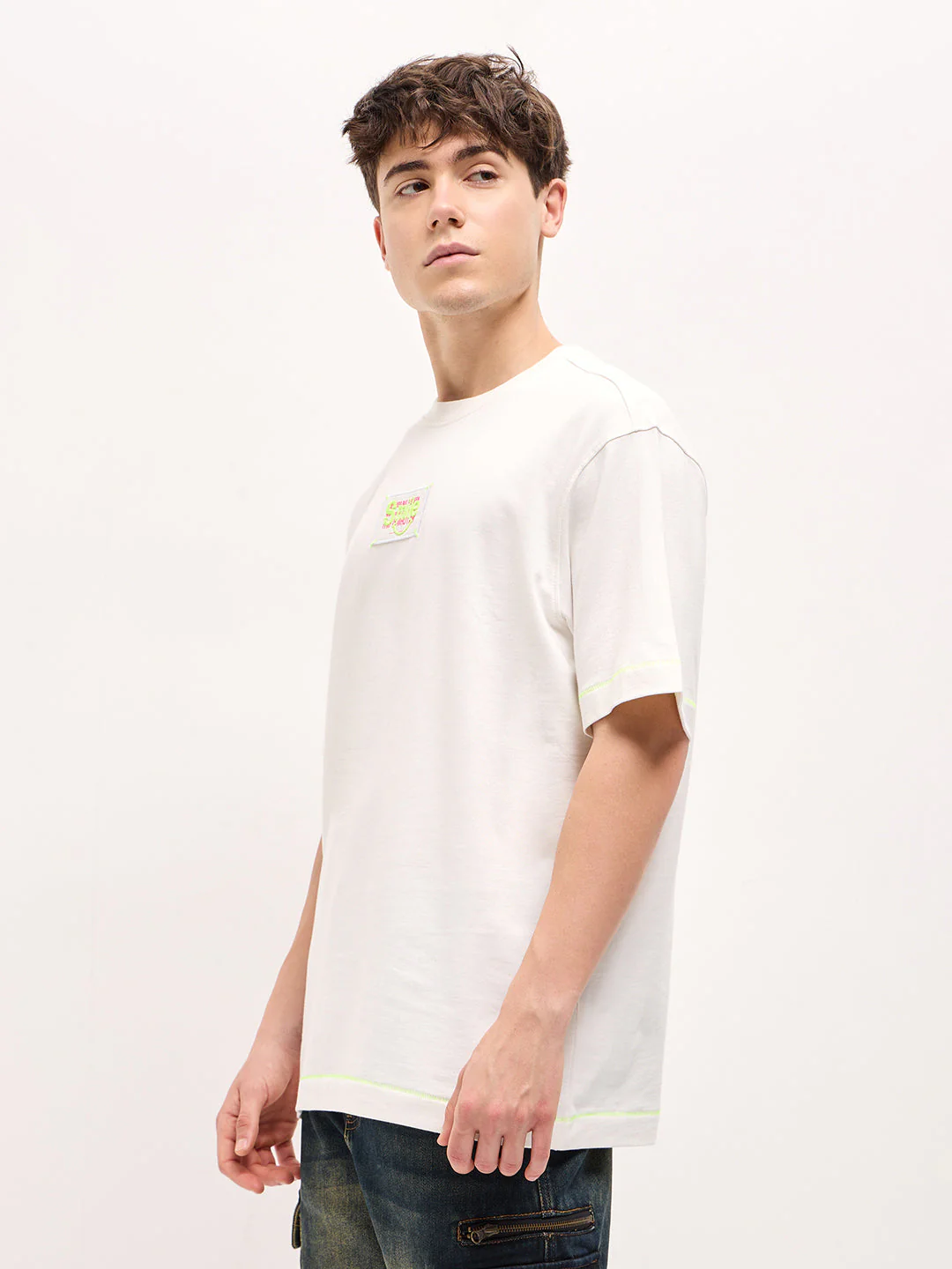 Men White Oversized Crew Neck T-shirt - Image 3