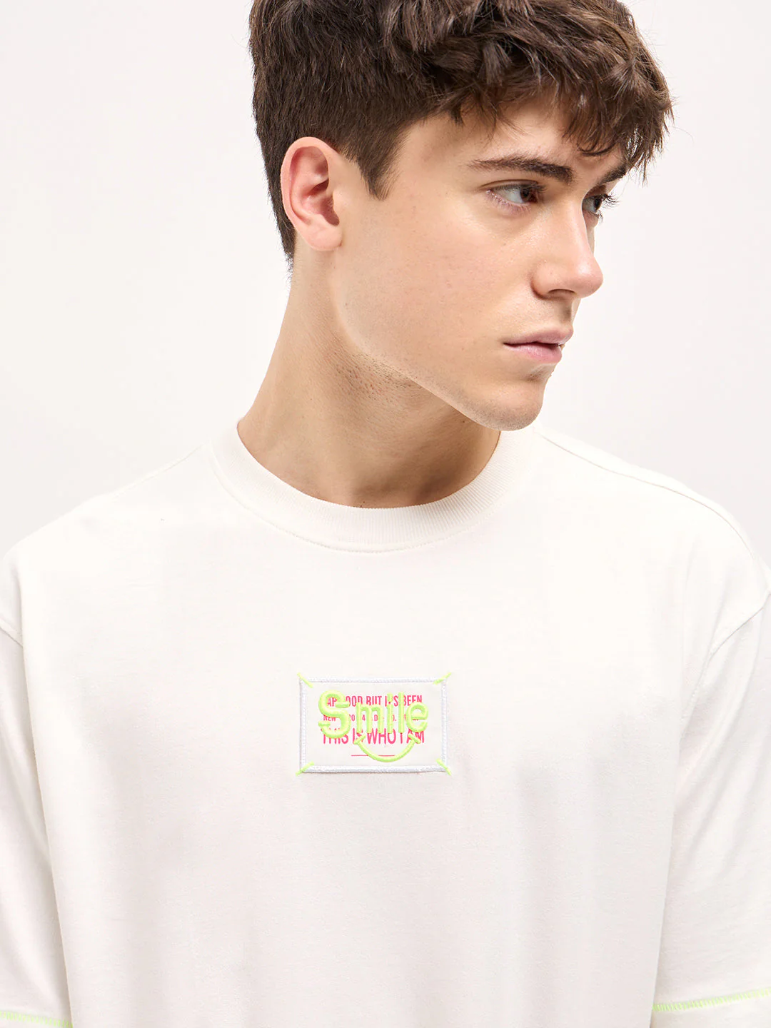 Men White Oversized Crew Neck T-shirt - Image 5