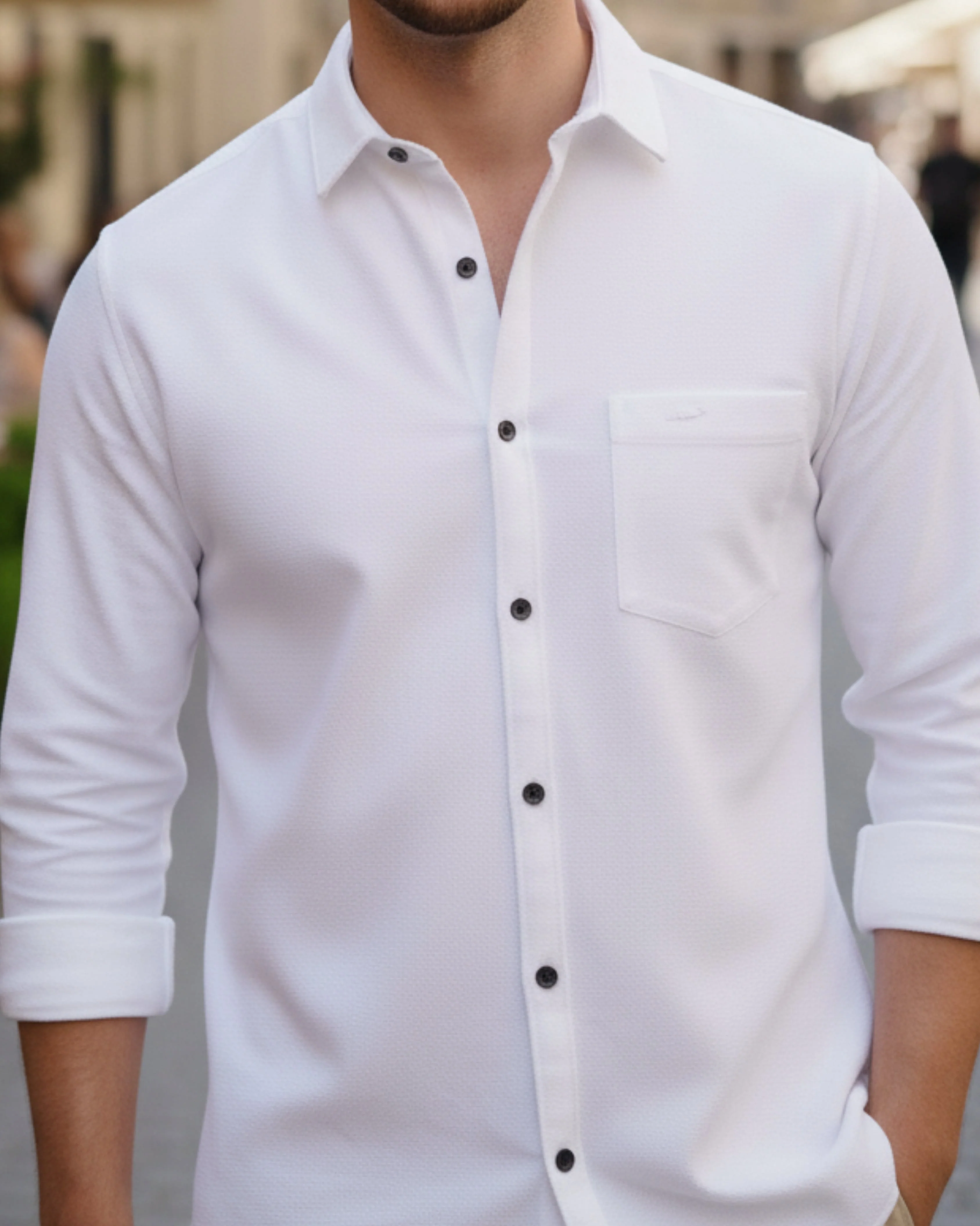 Men White Oversized Corduroy Shirt - Image 6