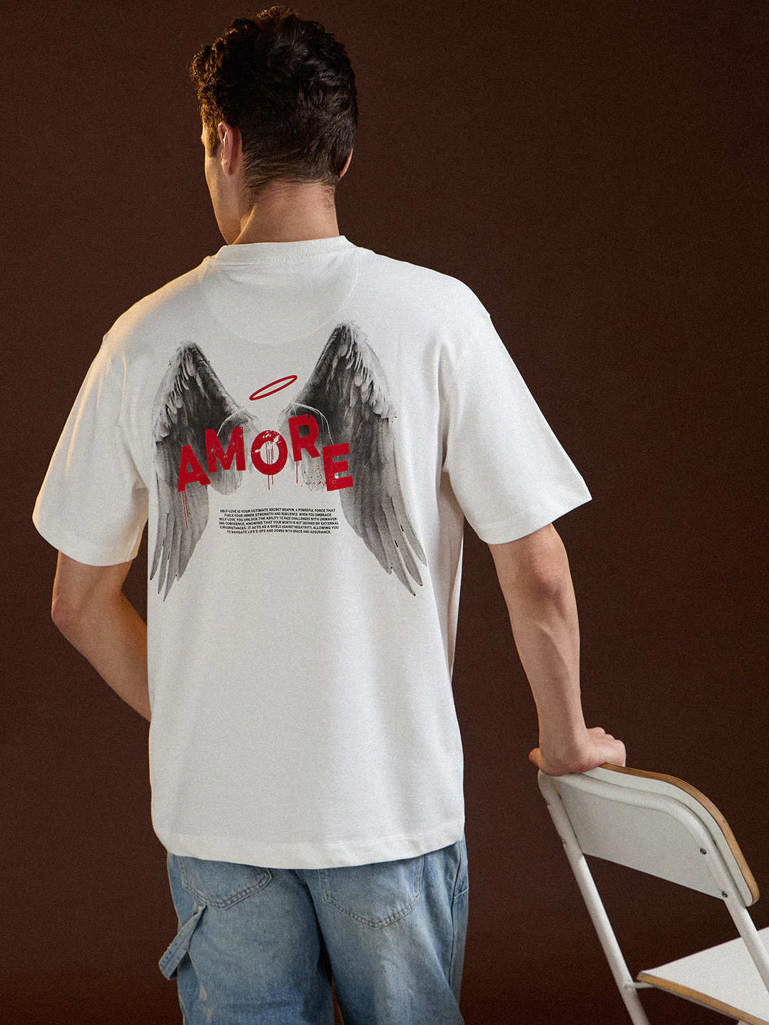 Men White Oversized Crew Neck T-Shirt