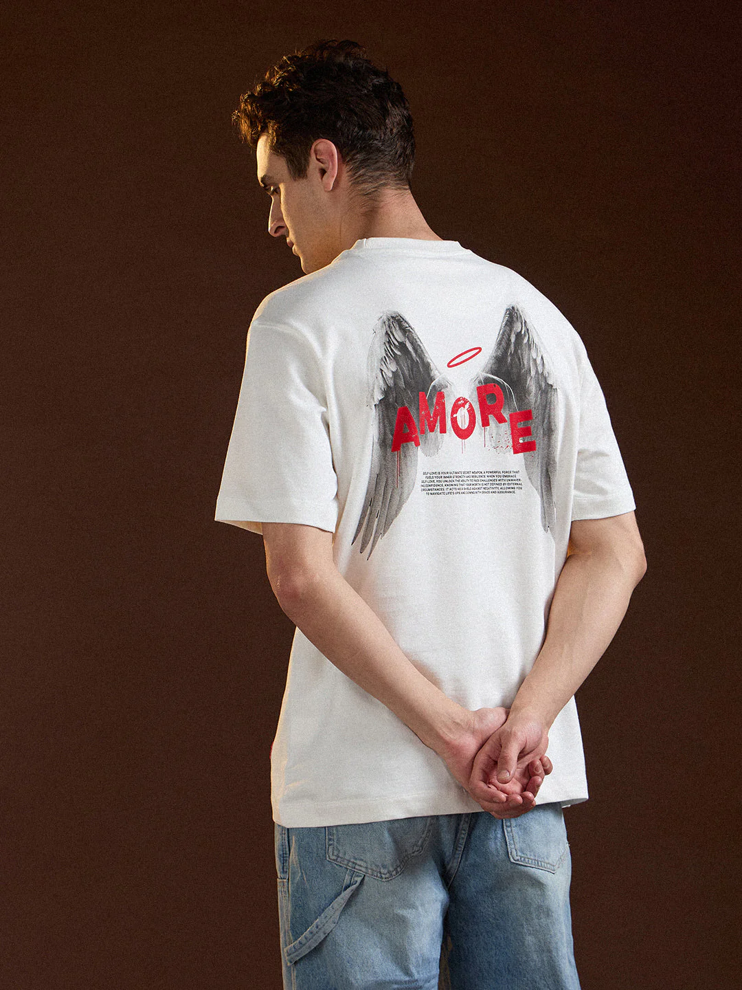 Men White Oversized Crew Neck T-Shirt - Image 2