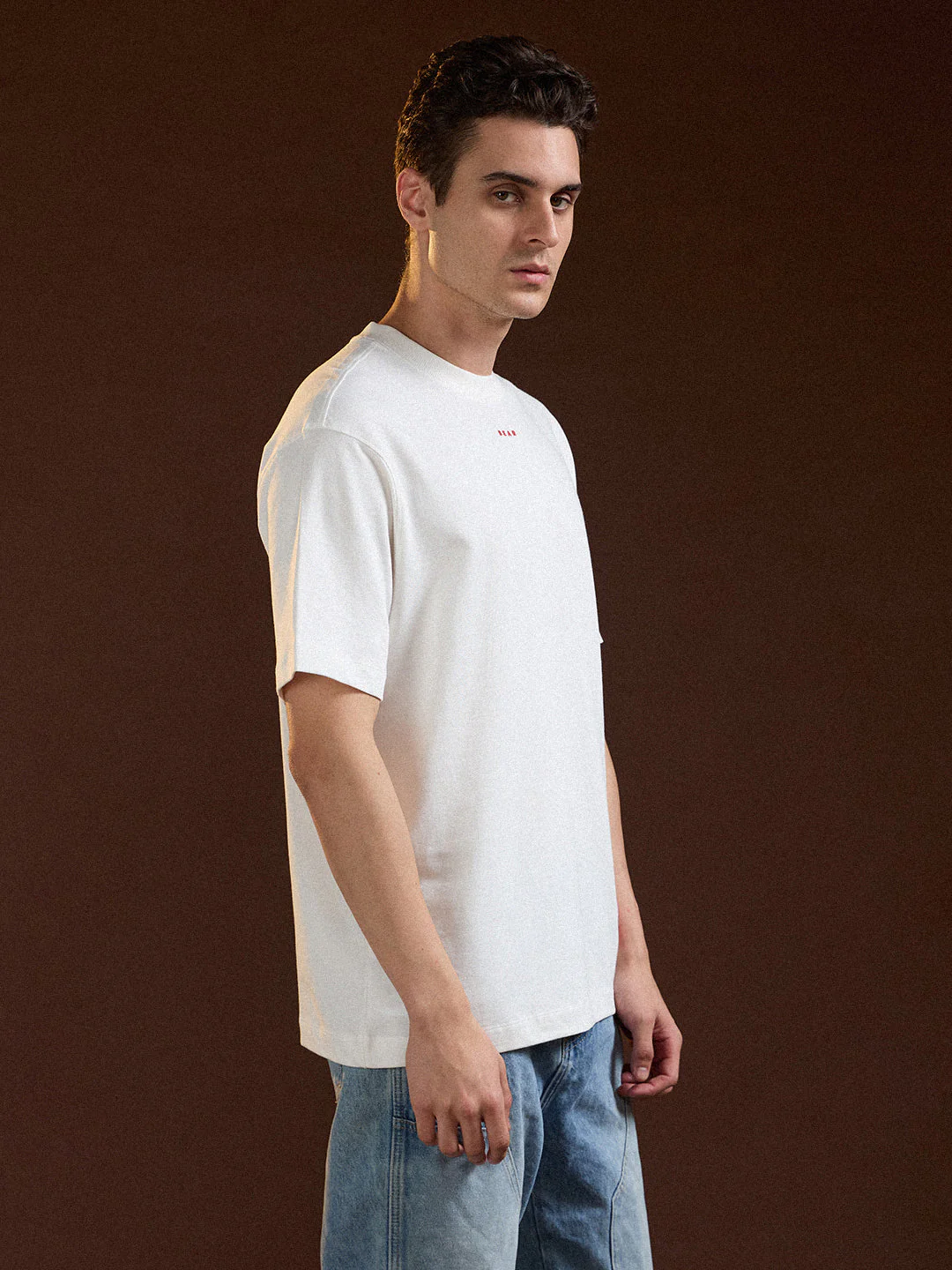 Men White Oversized Crew Neck T-Shirt - Image 3