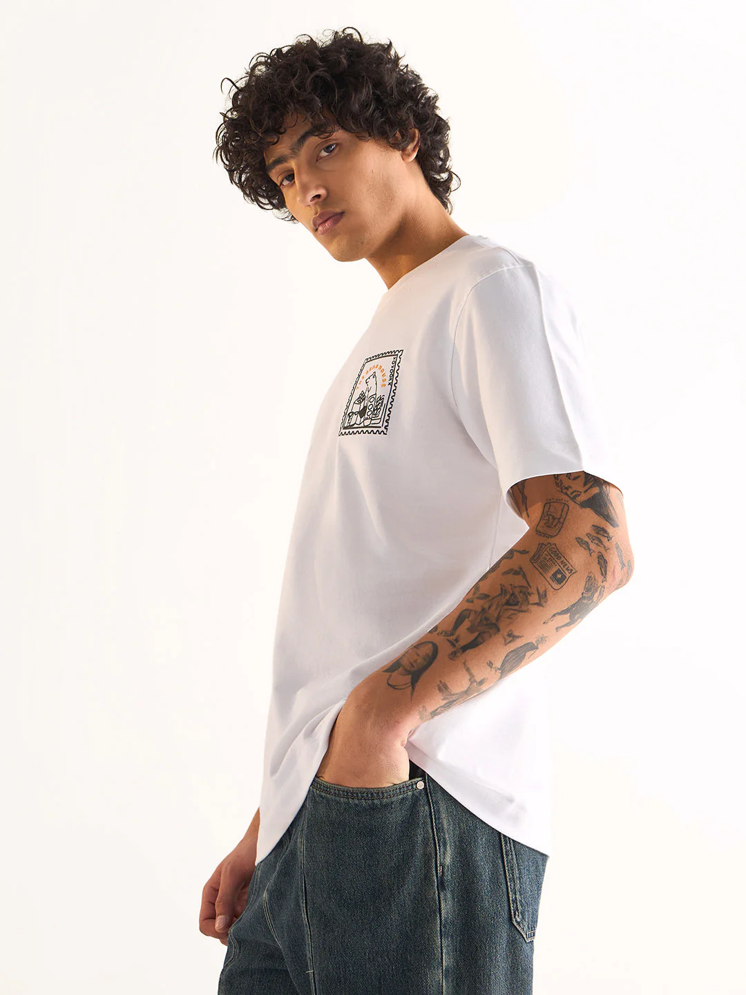 Men White Oversized Crew Neck T-Shirt - Image 2