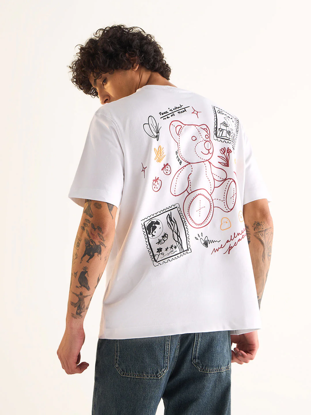 Men White Oversized Crew Neck T-Shirt - Image 3