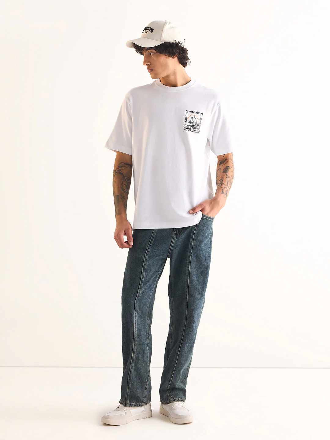Men White Oversized Crew Neck T-Shirt - Image 4