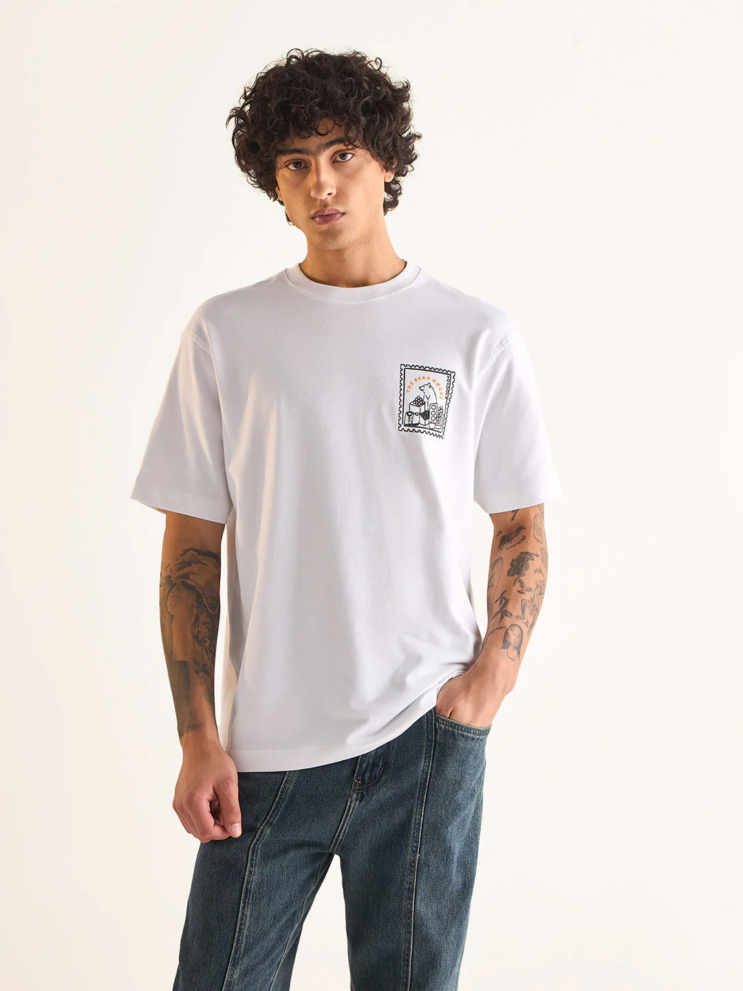 Men White Oversized Crew Neck T-Shirt - Image 6