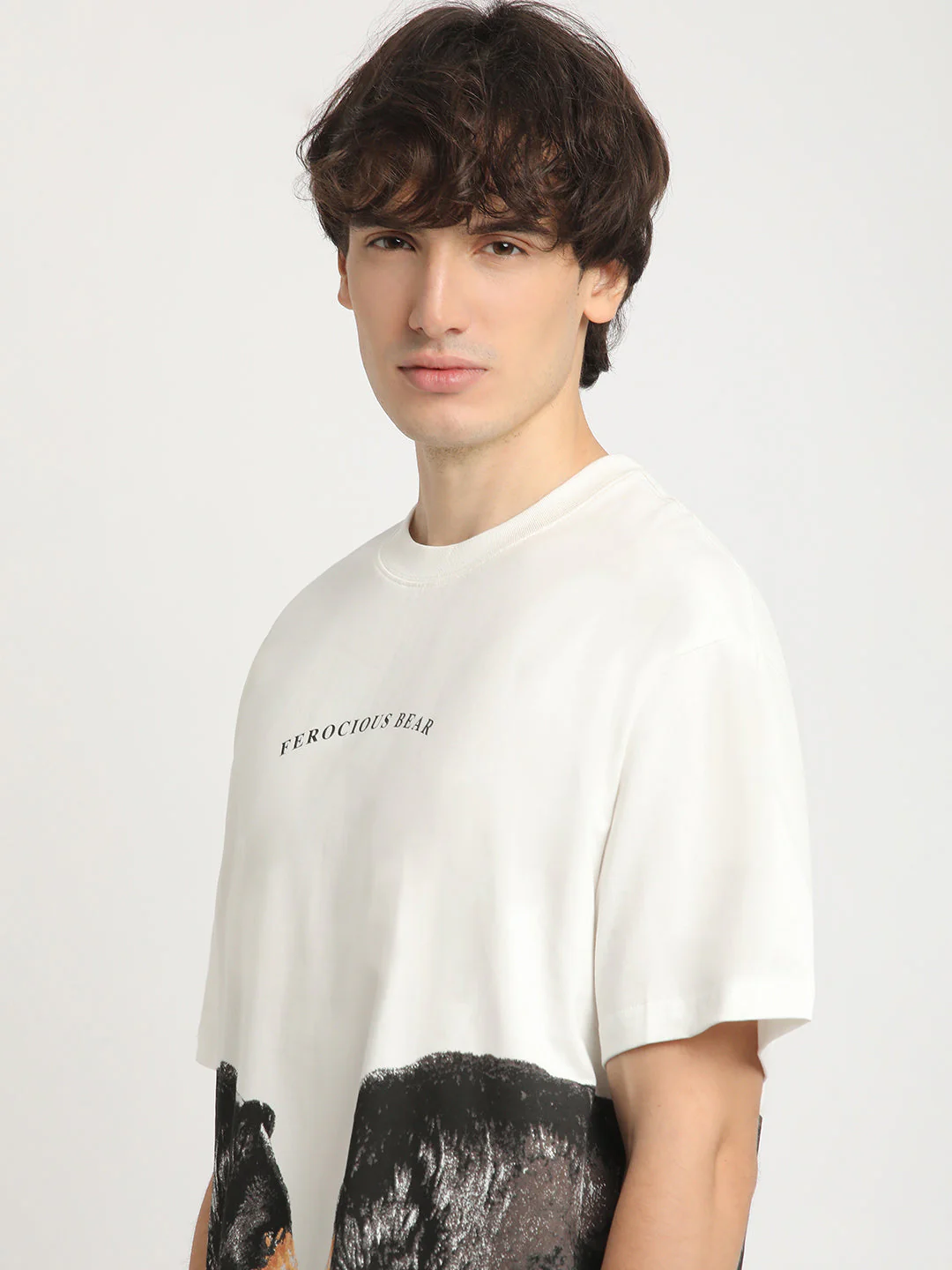Men White Oversized Fit Round Neck T-shirt - Image 2