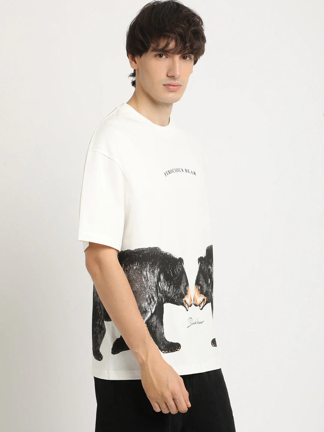 Men White Oversized Fit Round Neck T-shirt - Image 3
